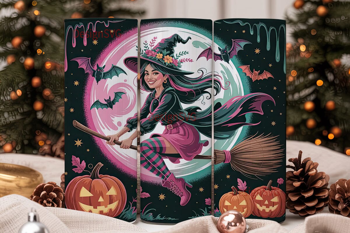 Flying Witch Halloween 20oz Tumbler Wrap - Image 2