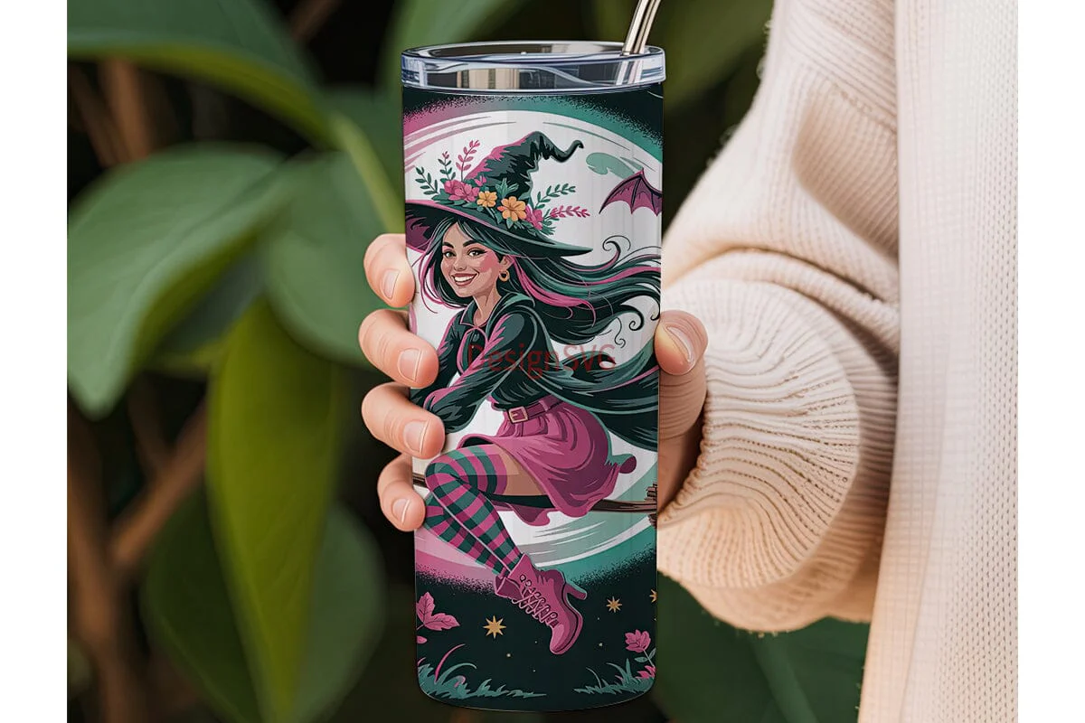 Flying Witch Halloween 20oz Tumbler Wrap - Image 3