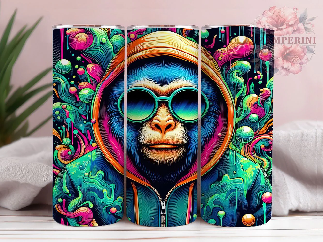 Funky Hoodie Monkey Tumbler, Hoodie Style, Drinking Theme, Funky Art, Bold Design, 20Oz Tumbler, Sublimation Wrap