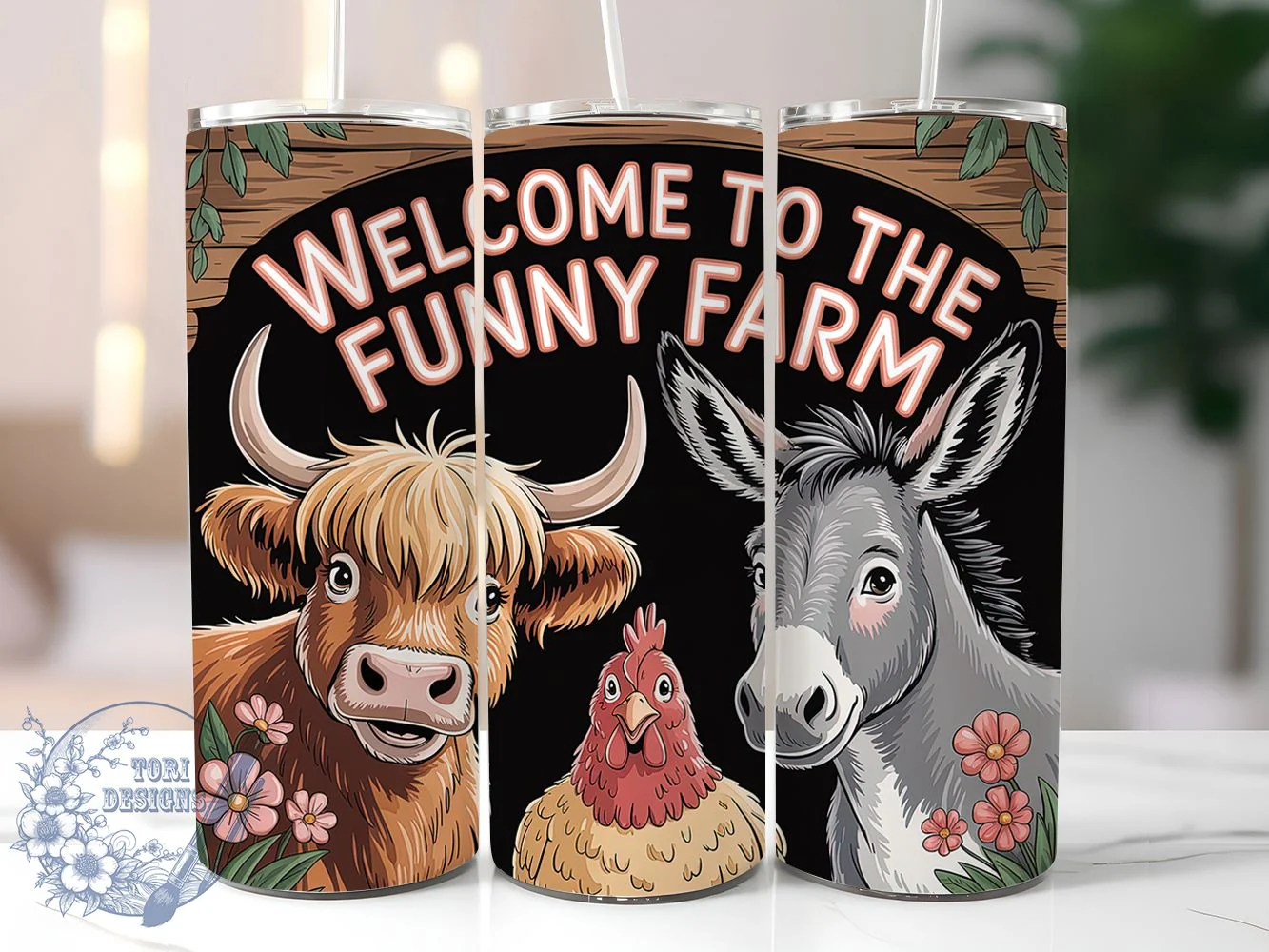 Funny Farm Animals Highland Cow Tumbler, Highland Cow Tumbler, Rustic Chicken Wrap, Whimsical Donkey Wrap, Farmhouse Humor Wrap, Sublimation Design, Trendy Gift Idea