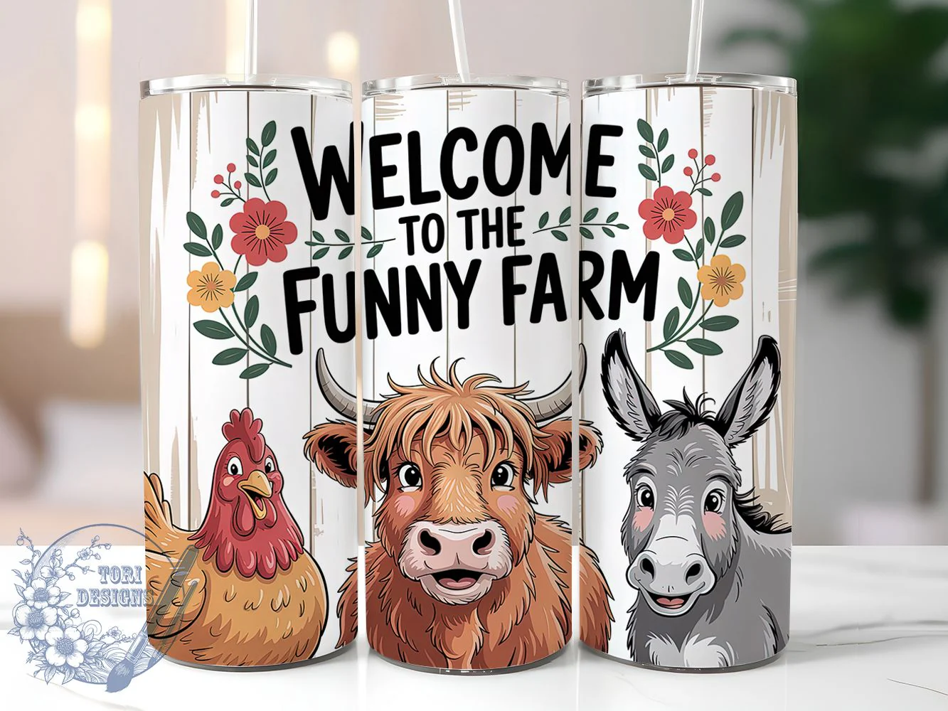 Funny Farm Animals Highland Cow Tumbler, Highland Cow Tumbler, Rustic Chicken Wrap, Whimsical Donkey Wrap, Farmhouse Humor Wrap, Sublimation Design, Trendy Gift Idea