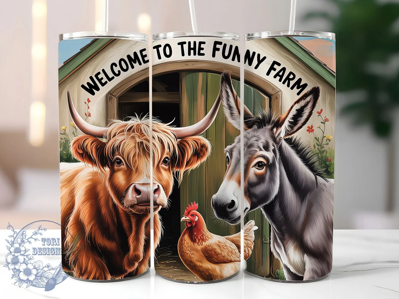 Funny Farm Animals Highland Cow Tumbler, Highland Cow Tumbler, Rustic Chicken Wrap, Whimsical Donkey Wrap, Farmhouse Humor Wrap, Sublimation Design, Trendy Gift Idea