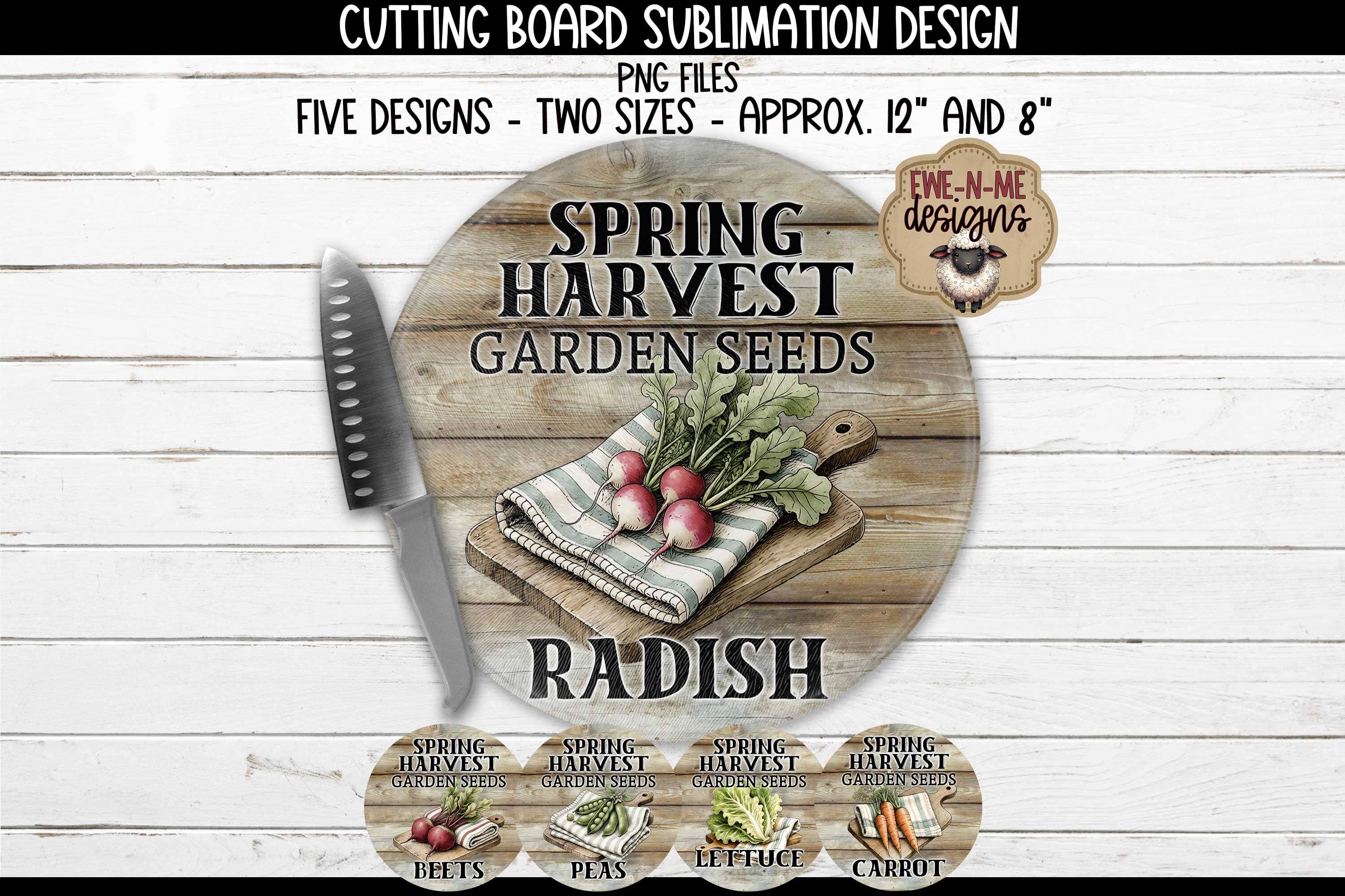 Garden Seed Round Cutting Board Bundle - 5 PNG Designs