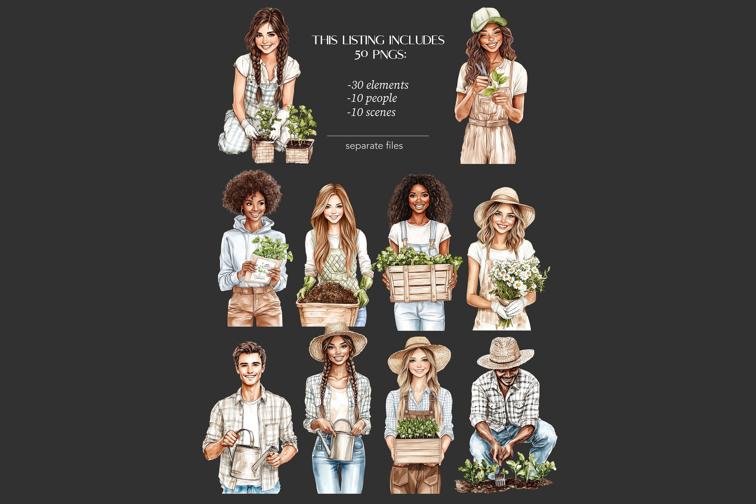 Gardening Clipart | Spring Summer Clip Art | Garden PNG Girl - Image 7
