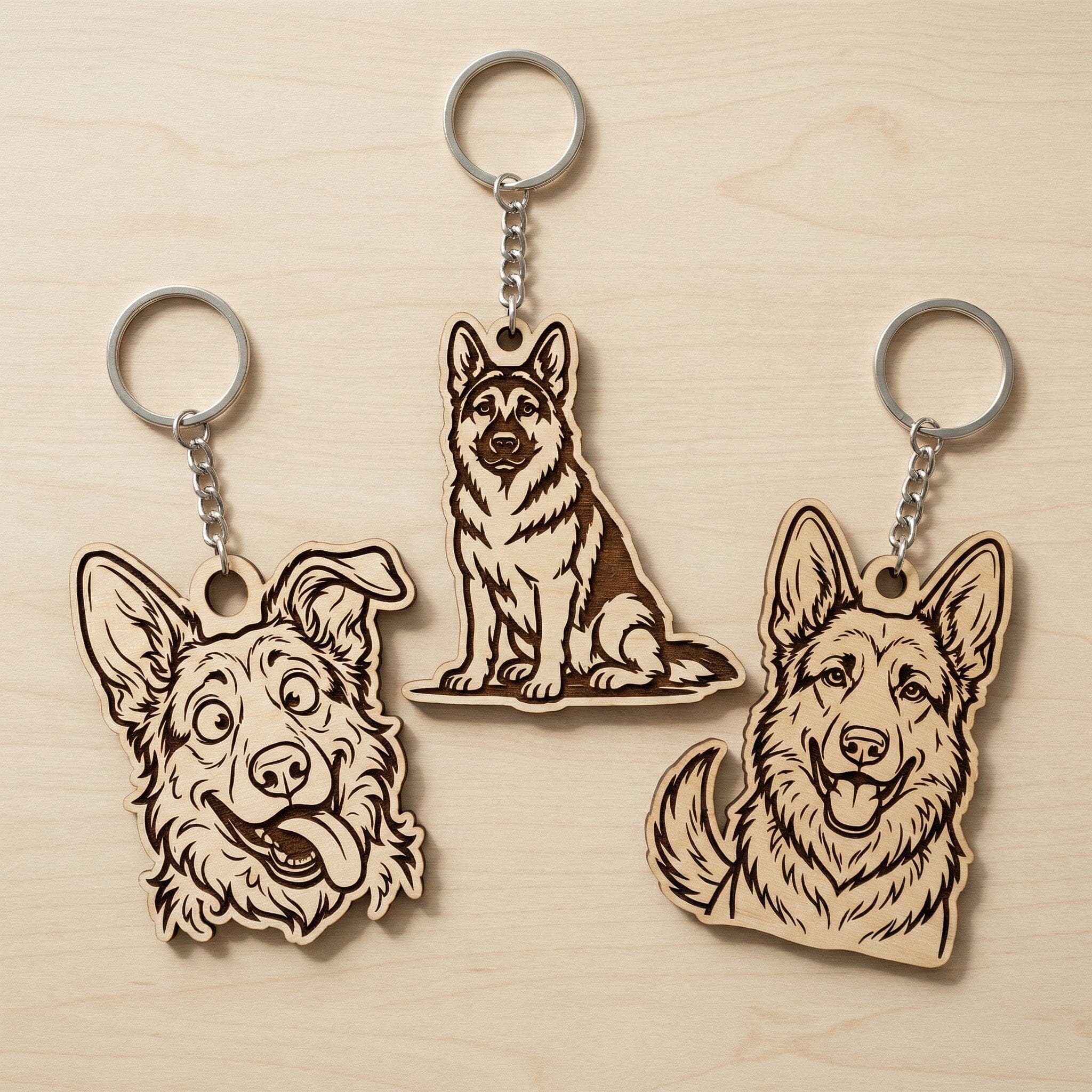 German Shepherd Keychain SVG Bundle, 6 Laser Cut Dog Keychain Files, Personalized Bone Design, Glowforge Cricut DXF EPS Cnc - Image 3