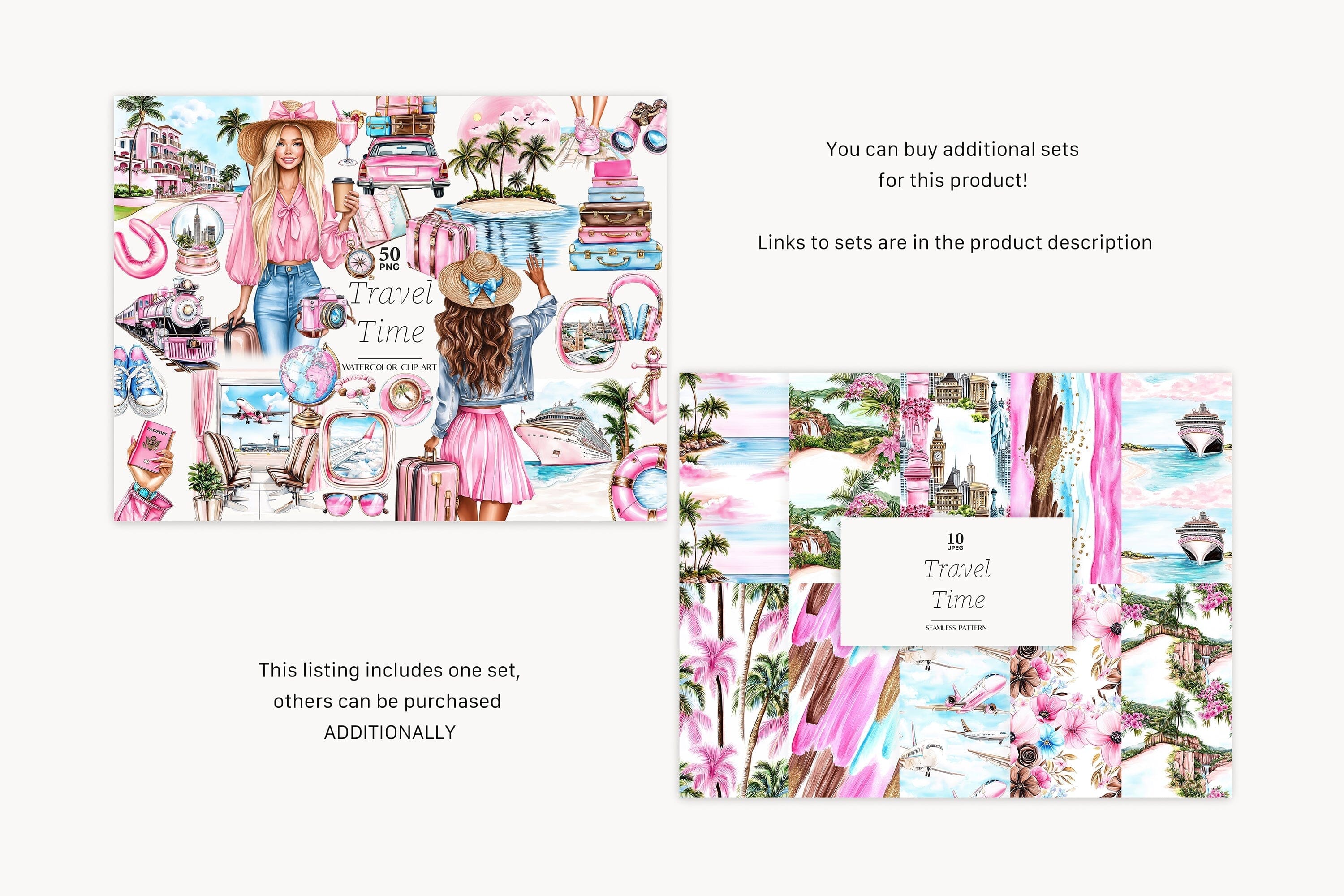 Girly Travel Clipart | Pink Summer Vacation PNGs - Image 2