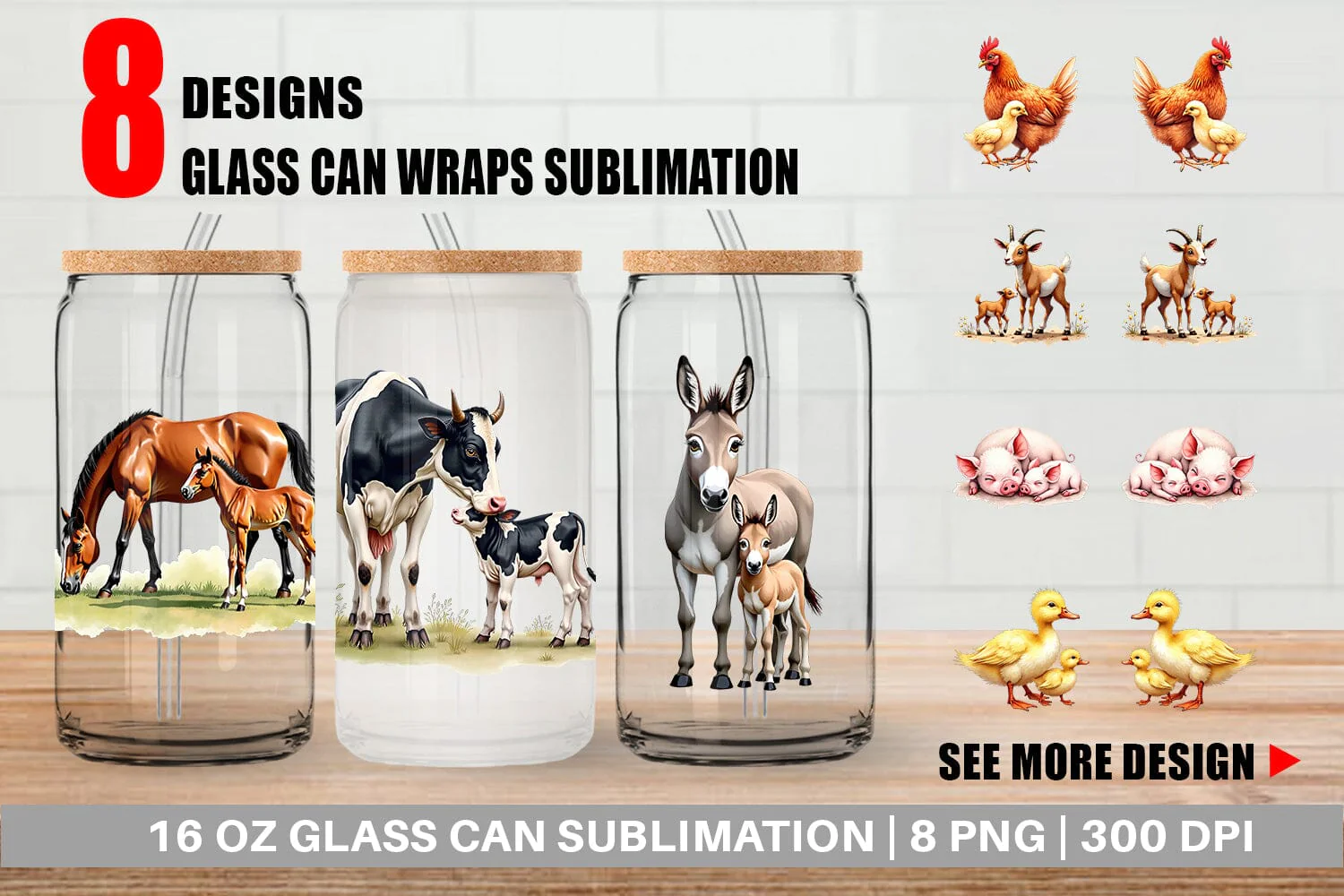 Glass Can Farmyard Babies
