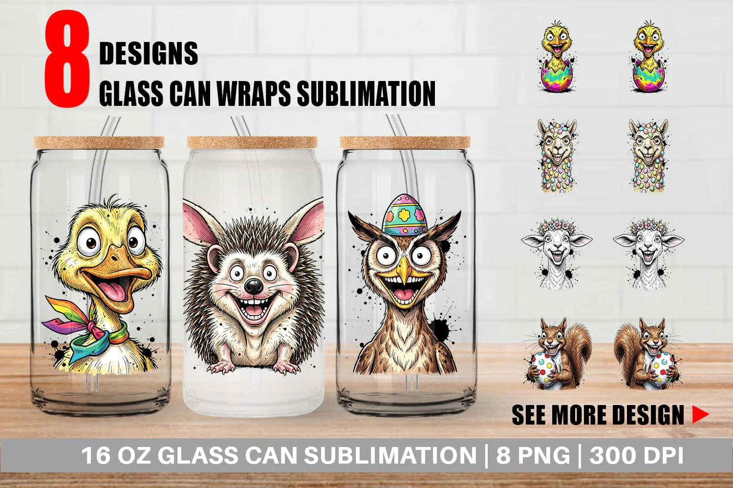 Glass Can Funny Easter Animal Sketch