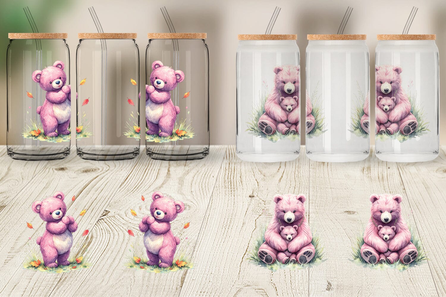 Glass Can Mama Bear Cub Watercolor - Image 3