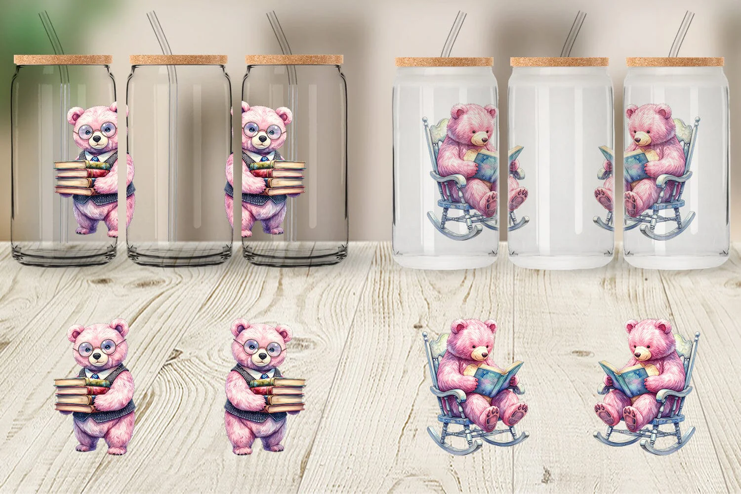 Glass Can Mama Bear Reading Watercolor - Image 2