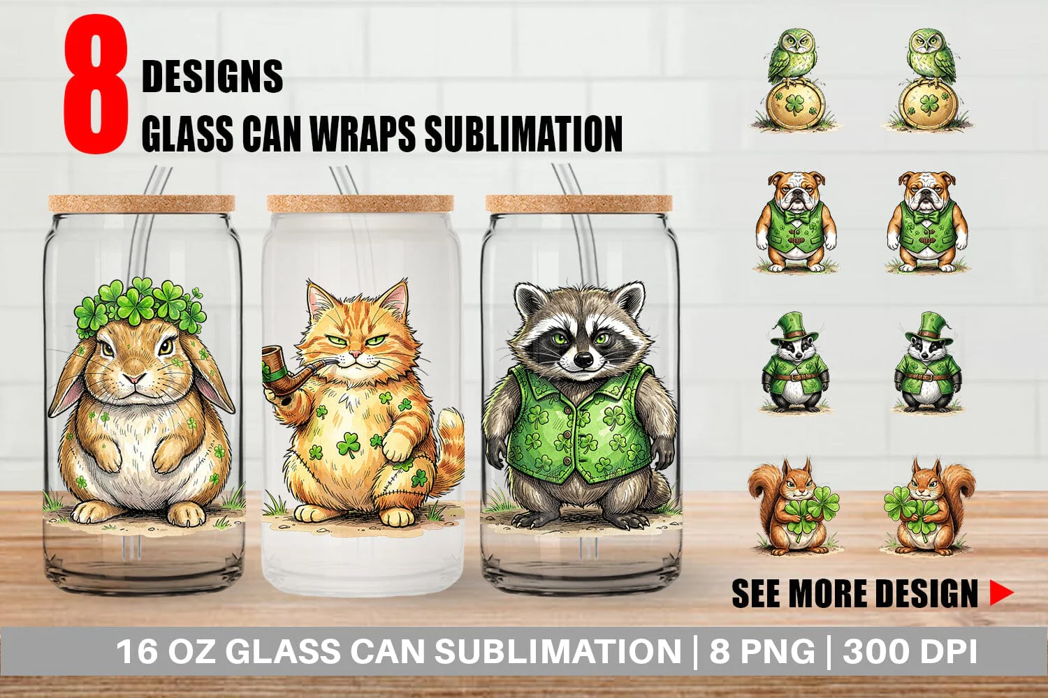 Glass Can St Paddys Animal Friends