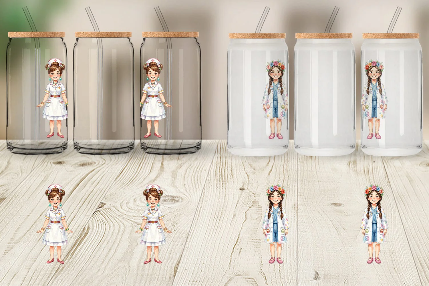 Glass Can Watercolor 70s Retro Nurse Characters - Image 4