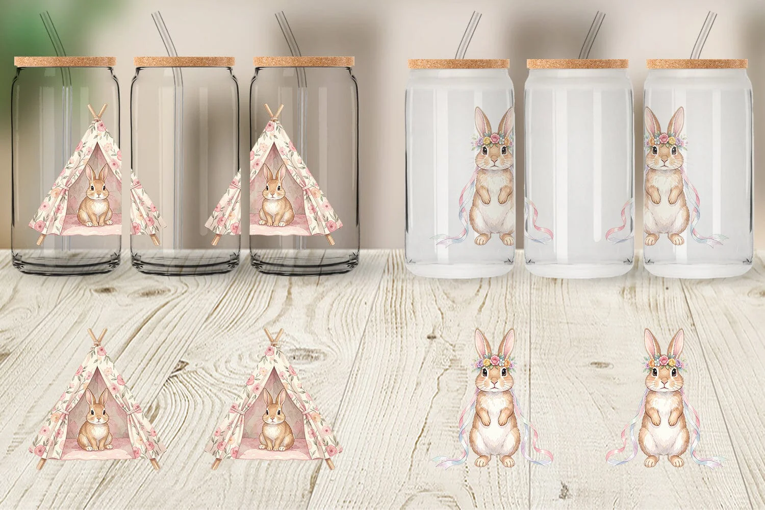 Glass Can Watercolor Boho Chic Easter Bunny - Image 3