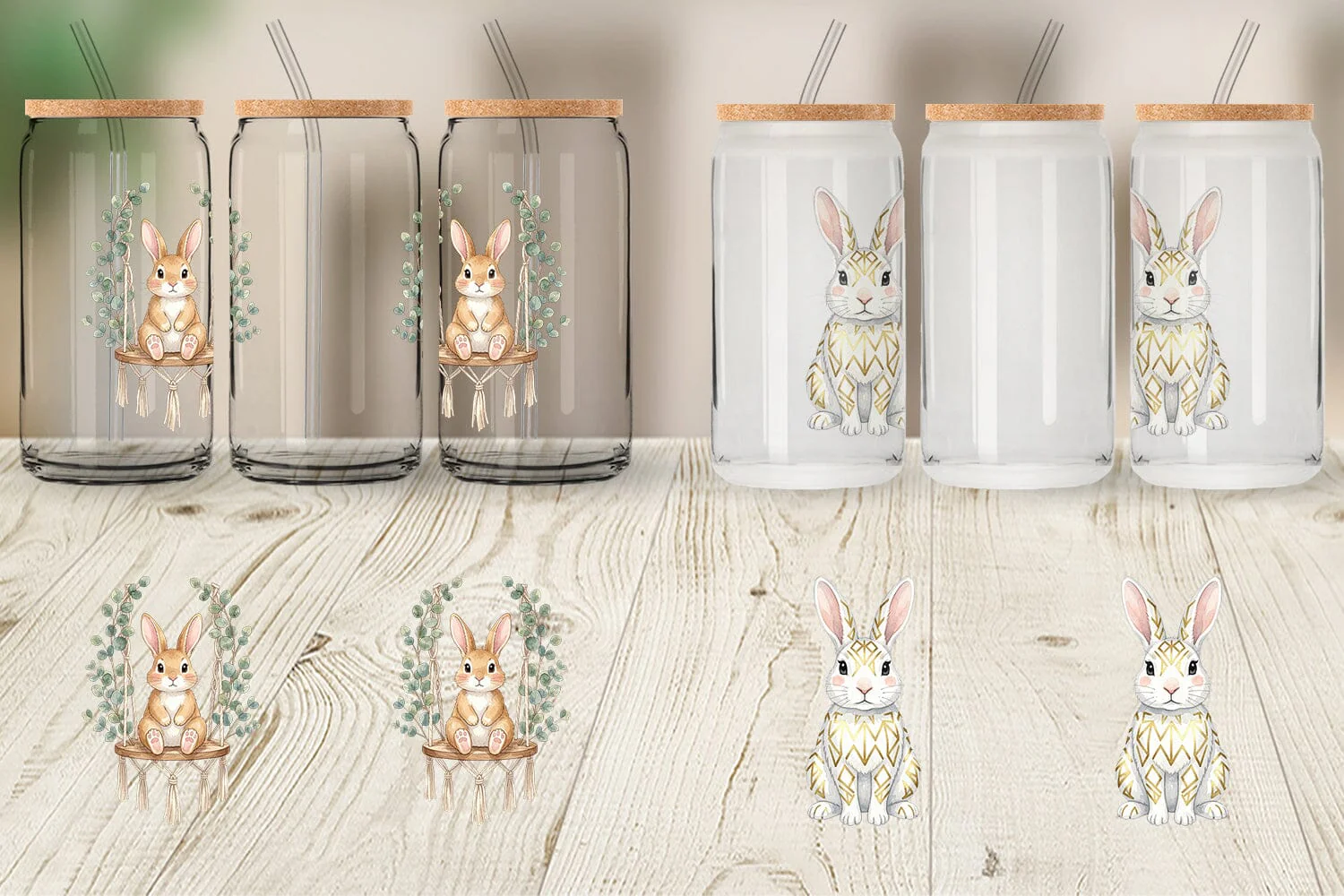 Glass Can Watercolor Boho Chic Easter Bunny - Image 4
