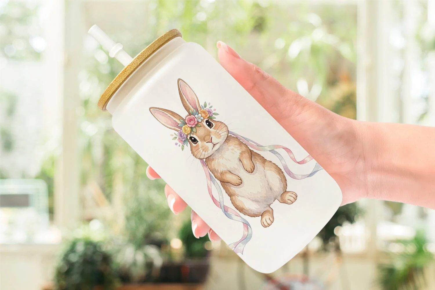 Glass Can Watercolor Boho Chic Easter Bunny - Image 6