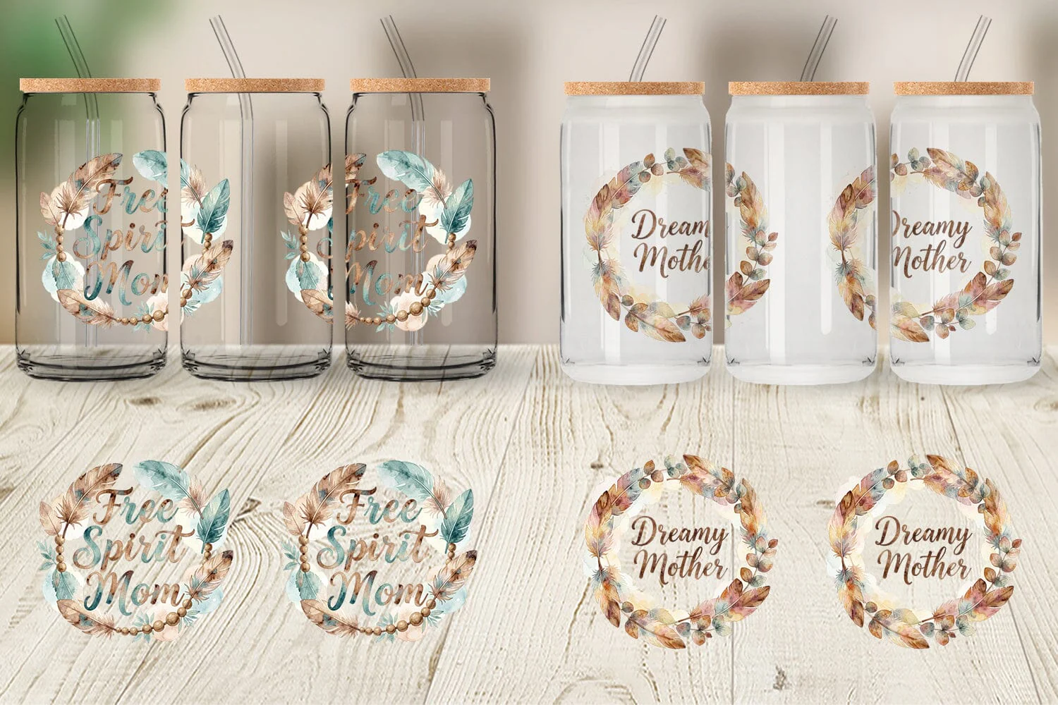 Glass Can Watercolor Boho Dreamcatcher Mama Quotes - Image 5