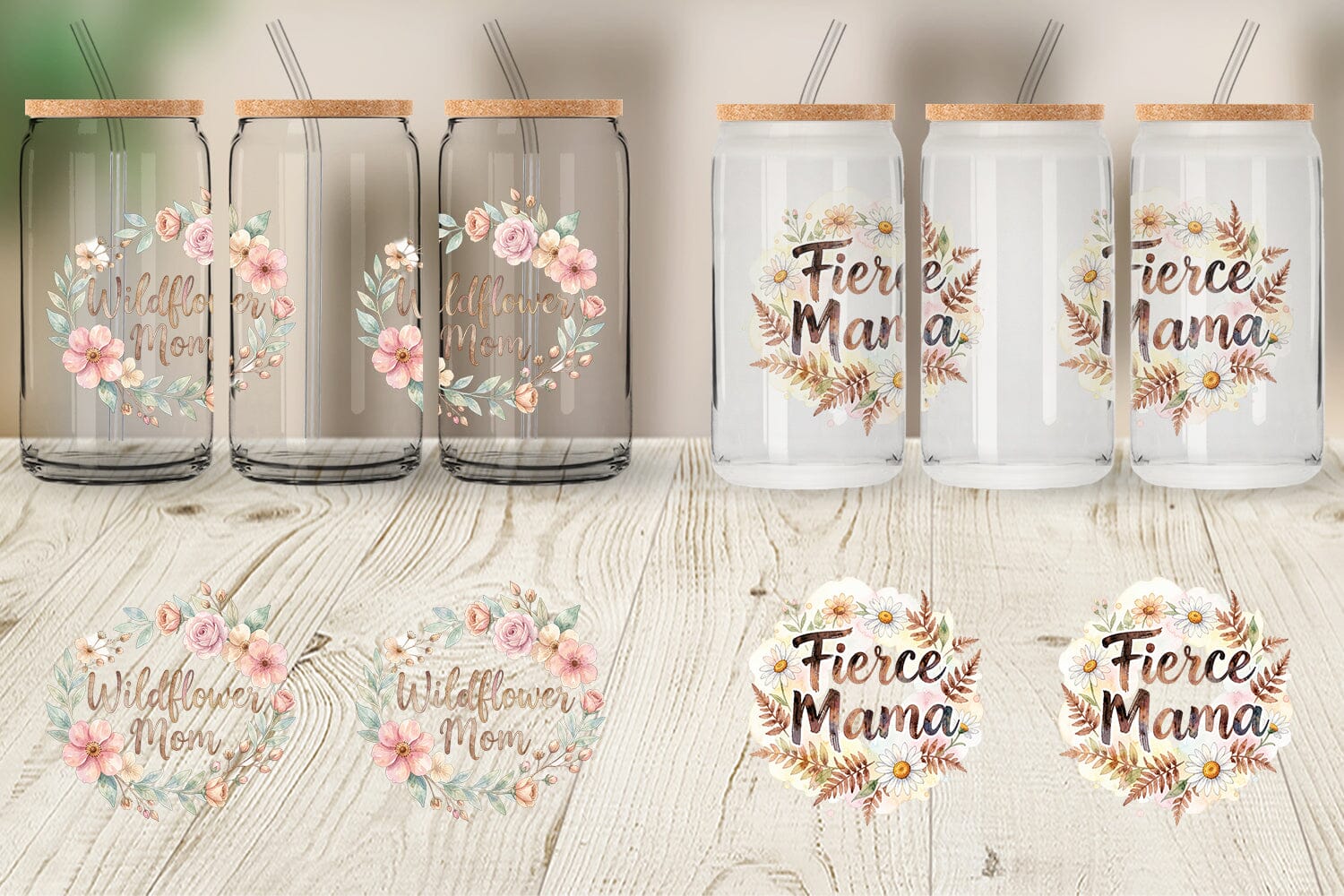 Glass Can Watercolor Boho Floral Mama Quotes - Image 5