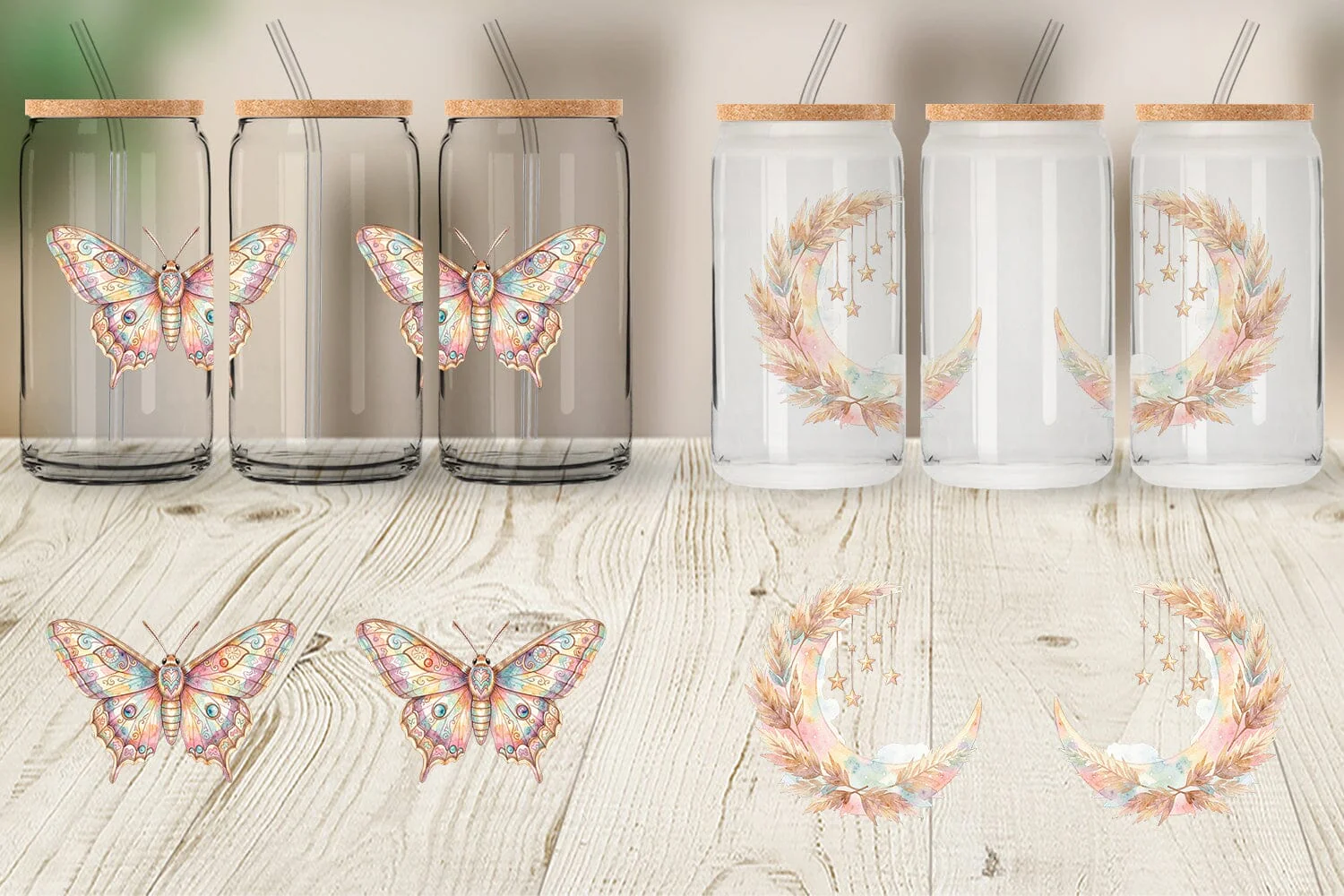 Glass Can Watercolor Boho Mystical Celestial Art - Image 4