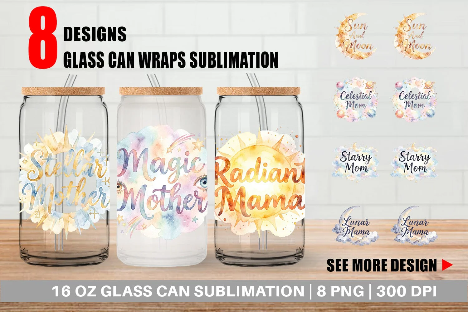 Glass Can Watercolor Celestial Boho Mother Quotes