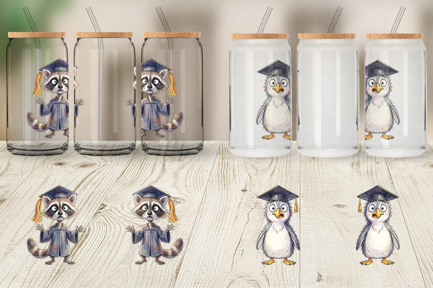 Glass Can Watercolor Chaotic Animal Graduation - Image 5