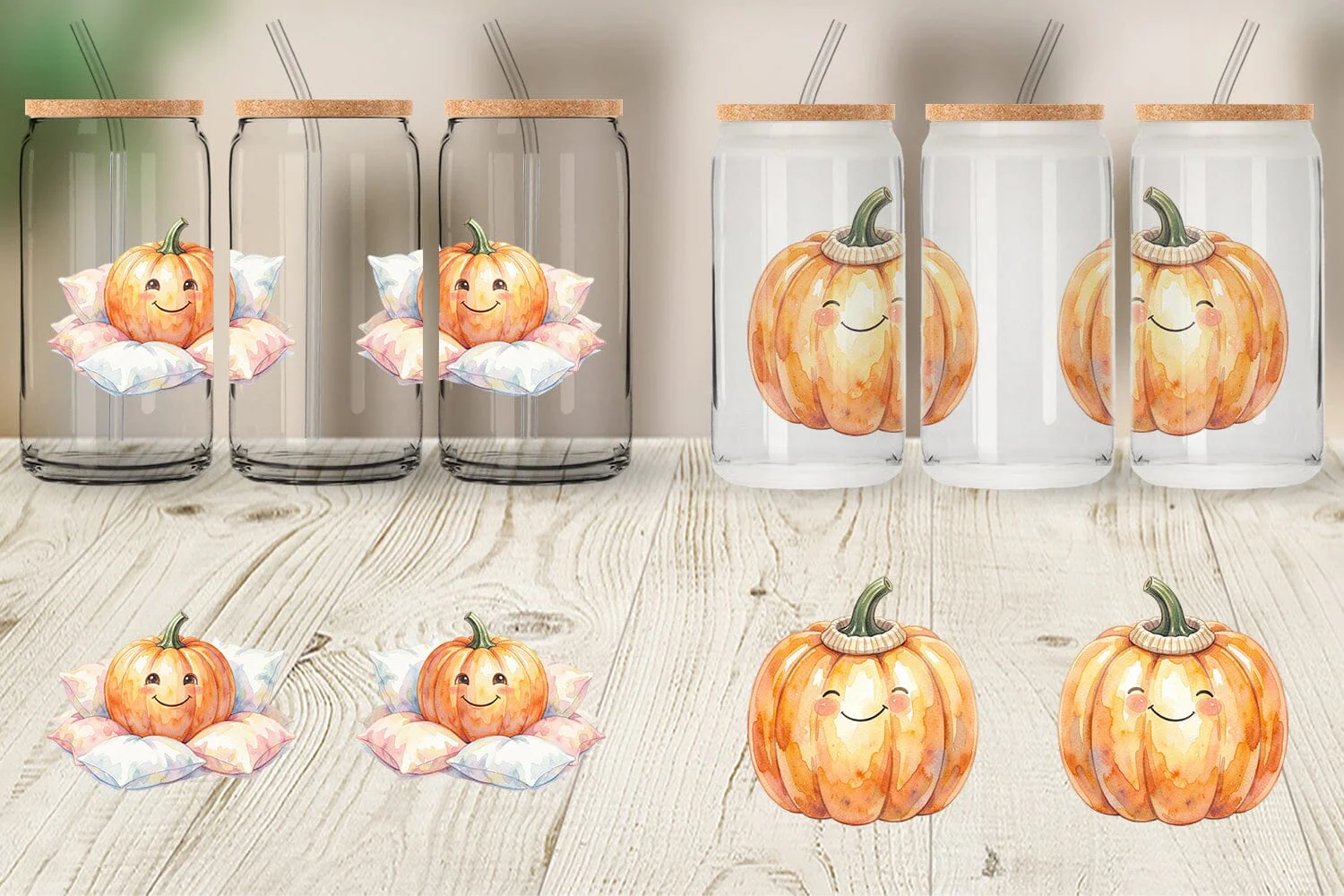 Glass Can Watercolor Cozy Fall Lifestyle Pumpkin - Image 3