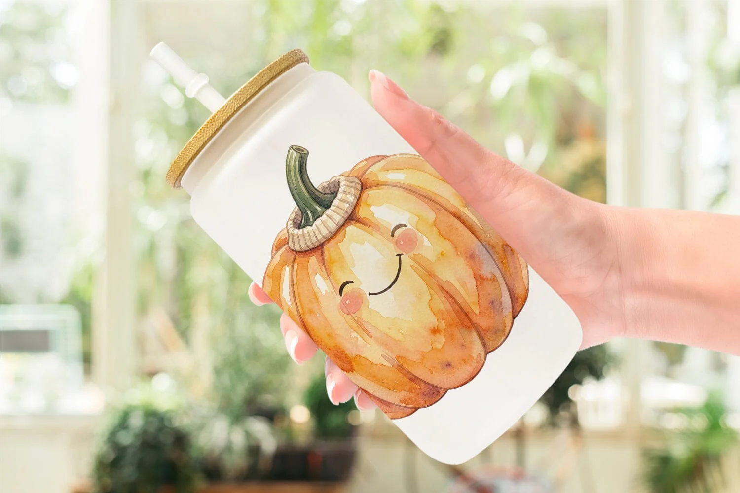 Glass Can Watercolor Cozy Fall Lifestyle Pumpkin - Image 6