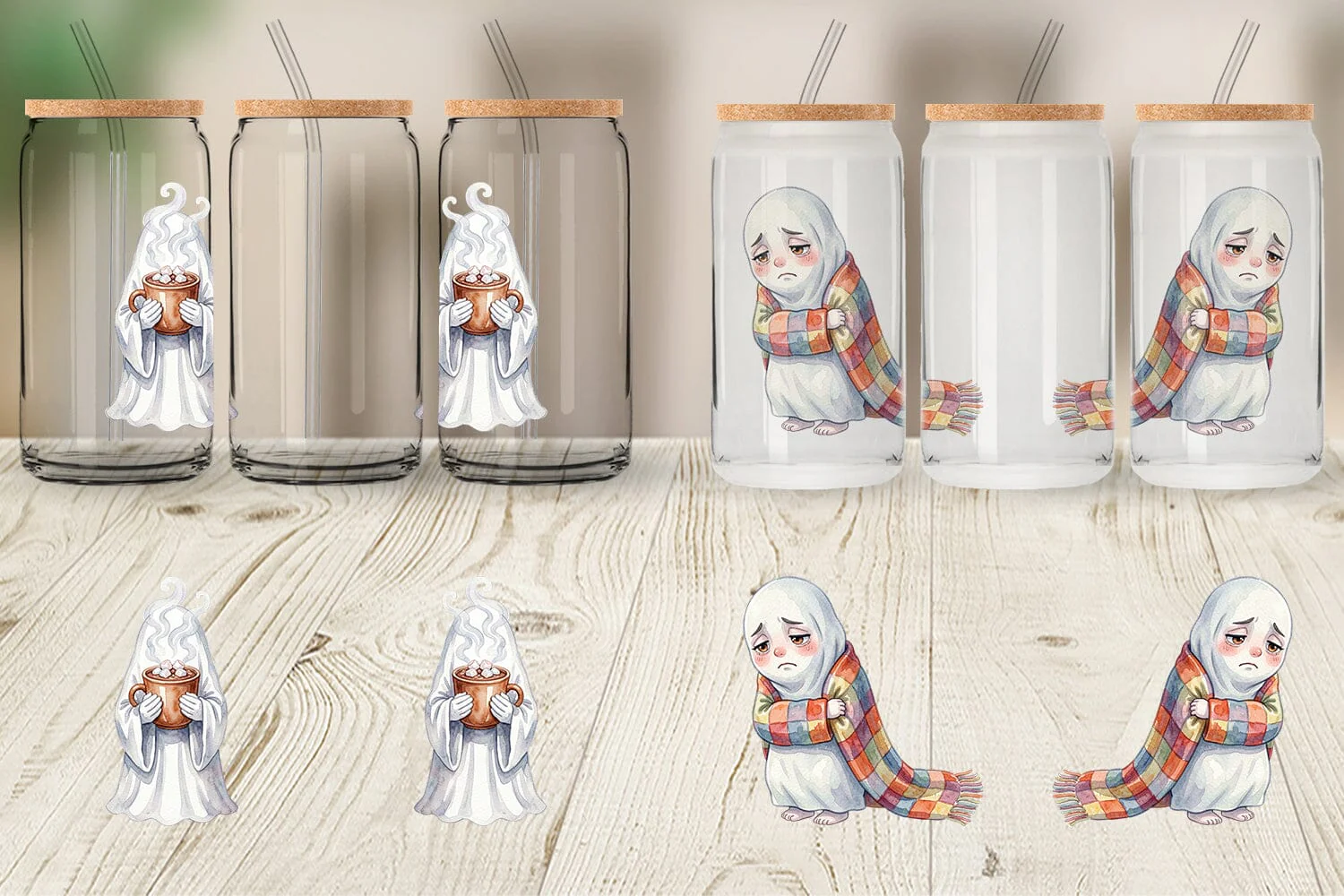 Glass Can Watercolor Cozy Nightcap Sleepy Ghost - Image 3
