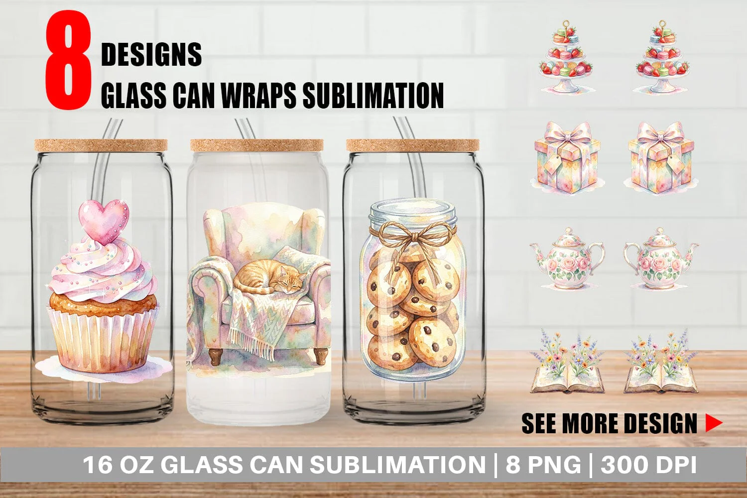 Glass Can Watercolor Cozy Tea Time Mom Brunch