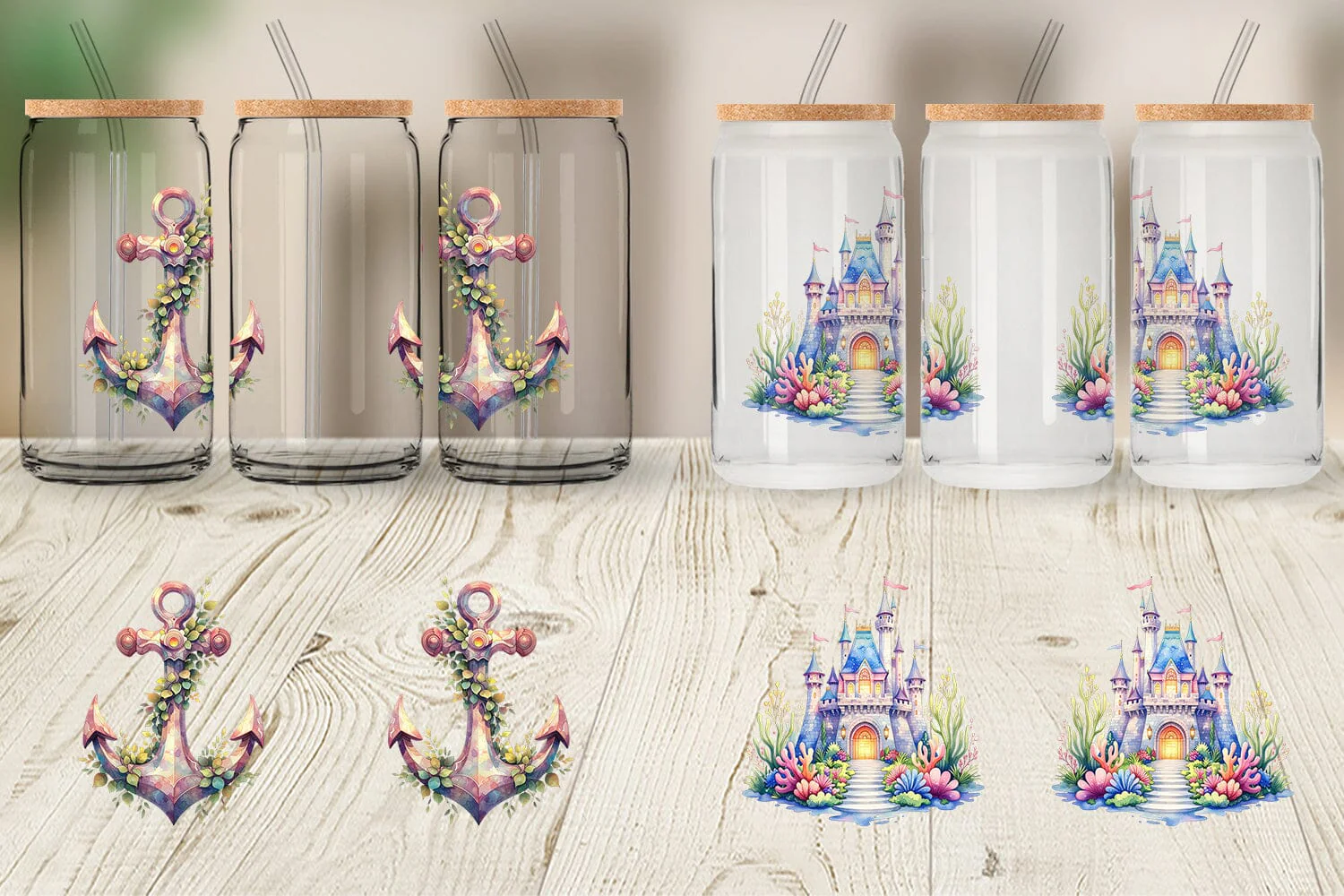 Glass Can Watercolor Cute Ocean Objects - Image 4