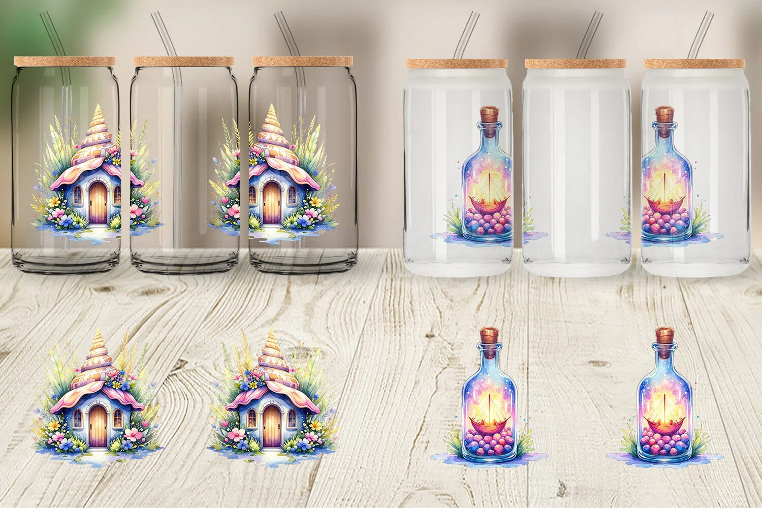 Glass Can Watercolor Cute Ocean Objects - Image 5