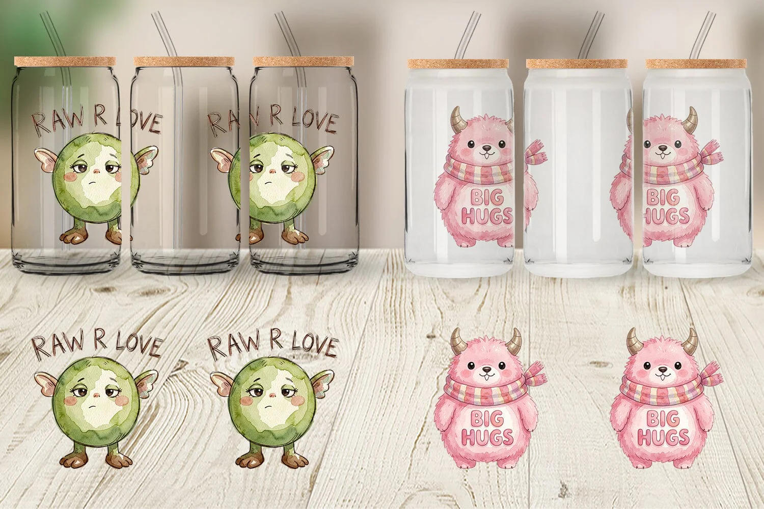 Glass Can Watercolor Cute Ugly Momster Quotes - Image 5