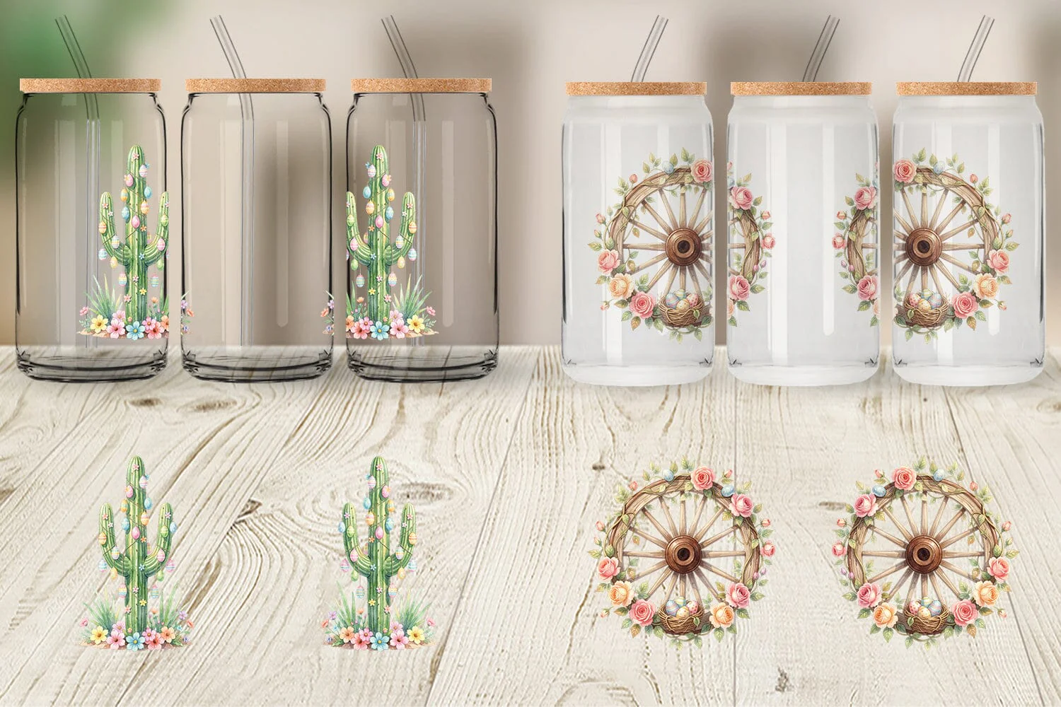 Glass Can Watercolor Desert Spring Easter Cacti - Image 5