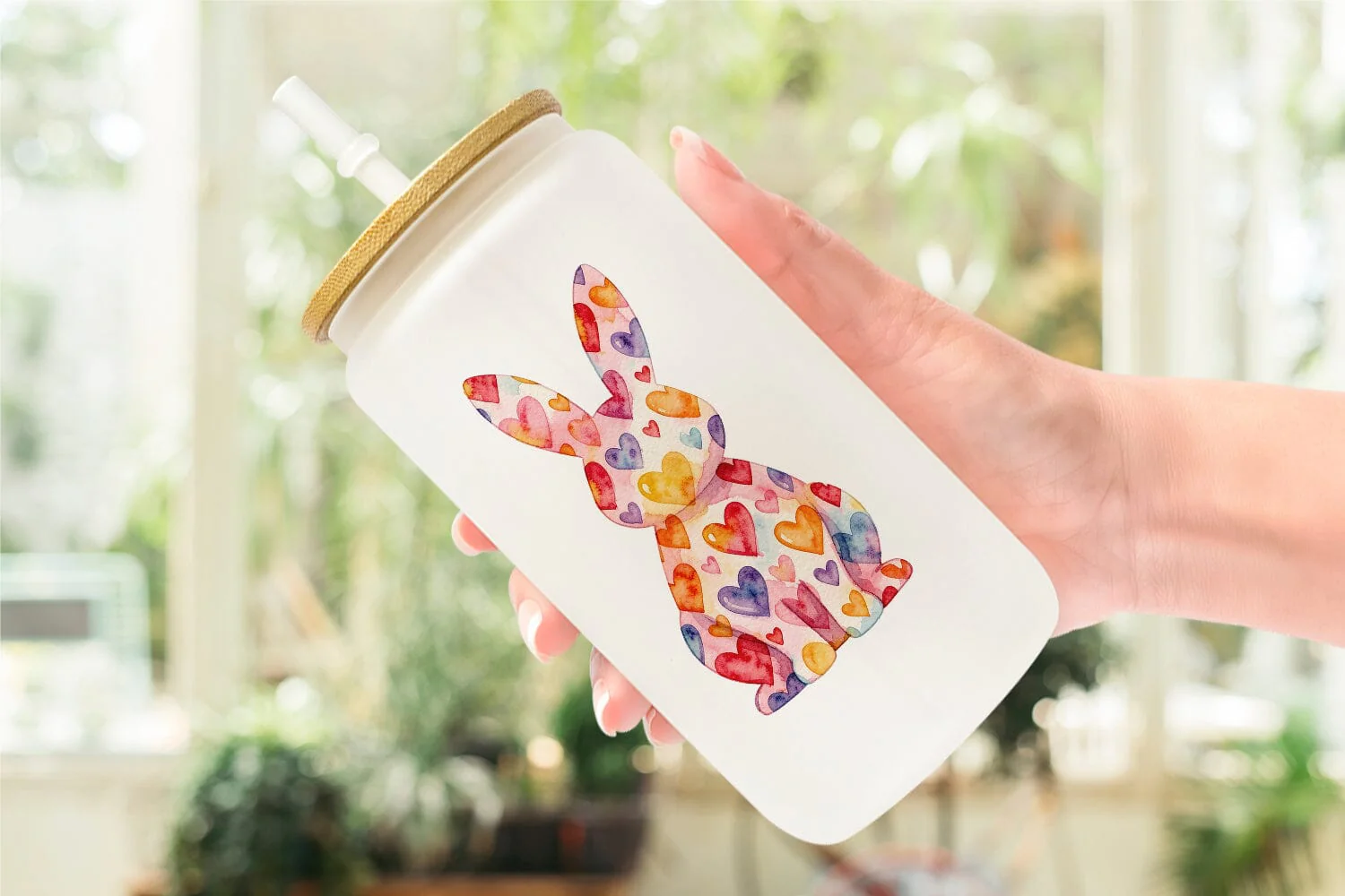 Glass Can Watercolor Easter Bunny Heart Love Art - Image 6