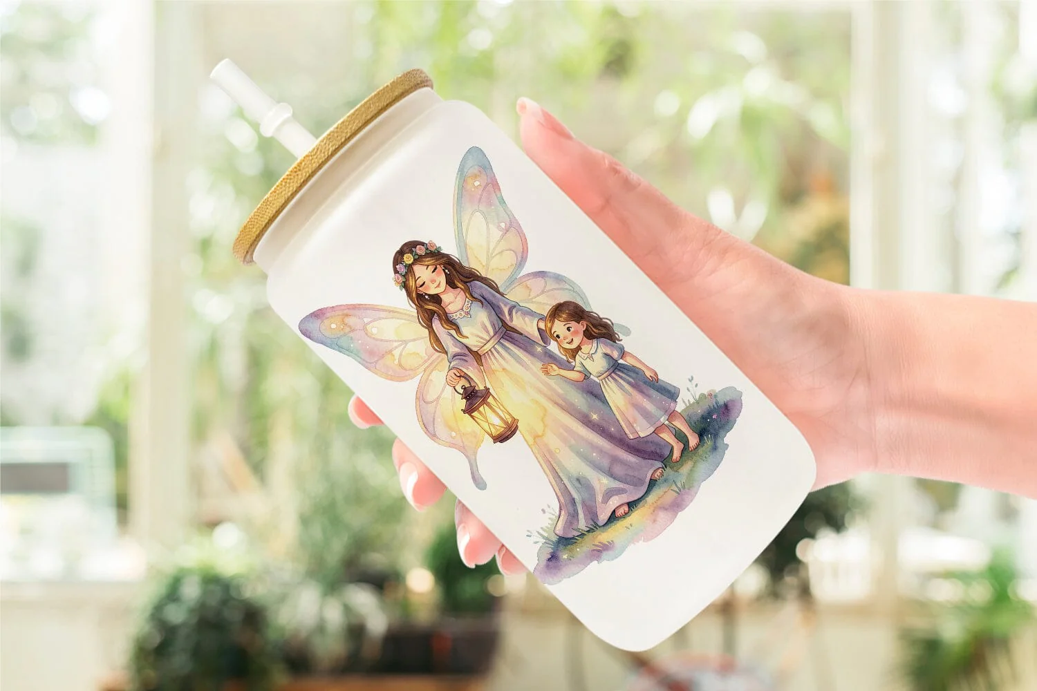 Glass Can Watercolor Fairy Mom And Baby Fantasy - Image 6
