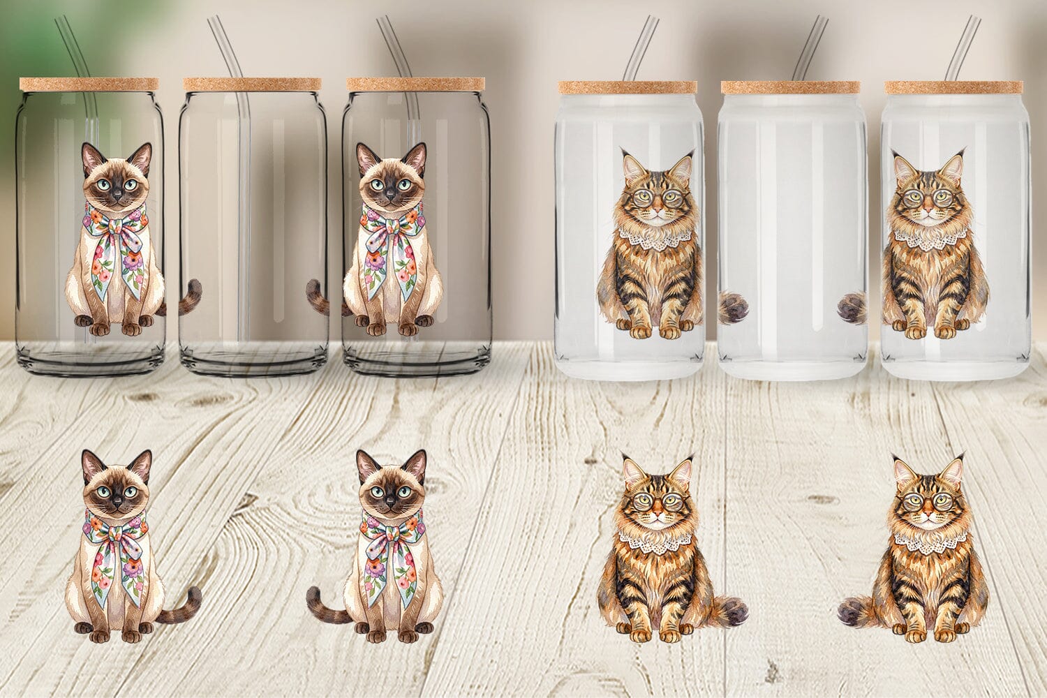 Glass Can Watercolor Fashionable Cat Mom Portraits - Image 5