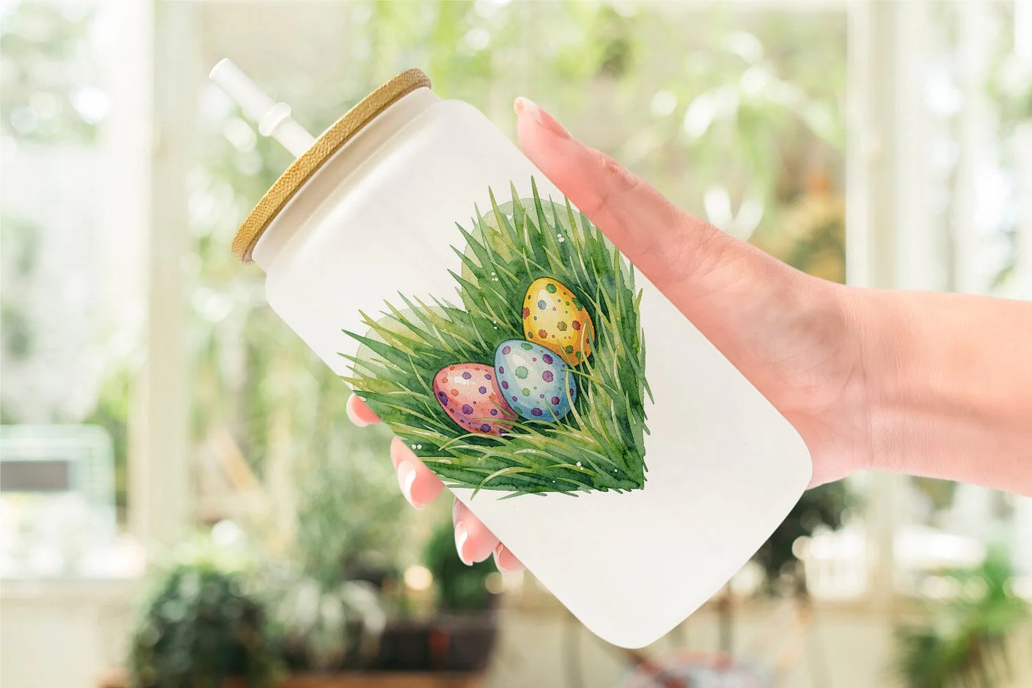 Glass Can Watercolor Floral Easter Heart Wreath - Image 6