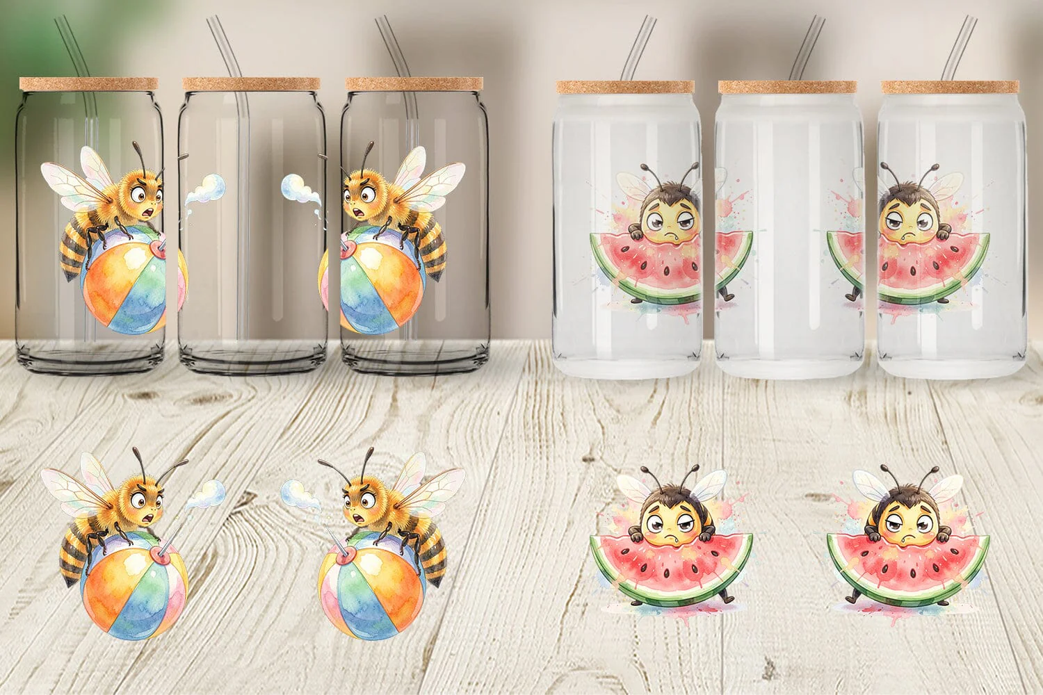 Glass Can Watercolor Funny Clumsy Bee Summer Fail - Image 5