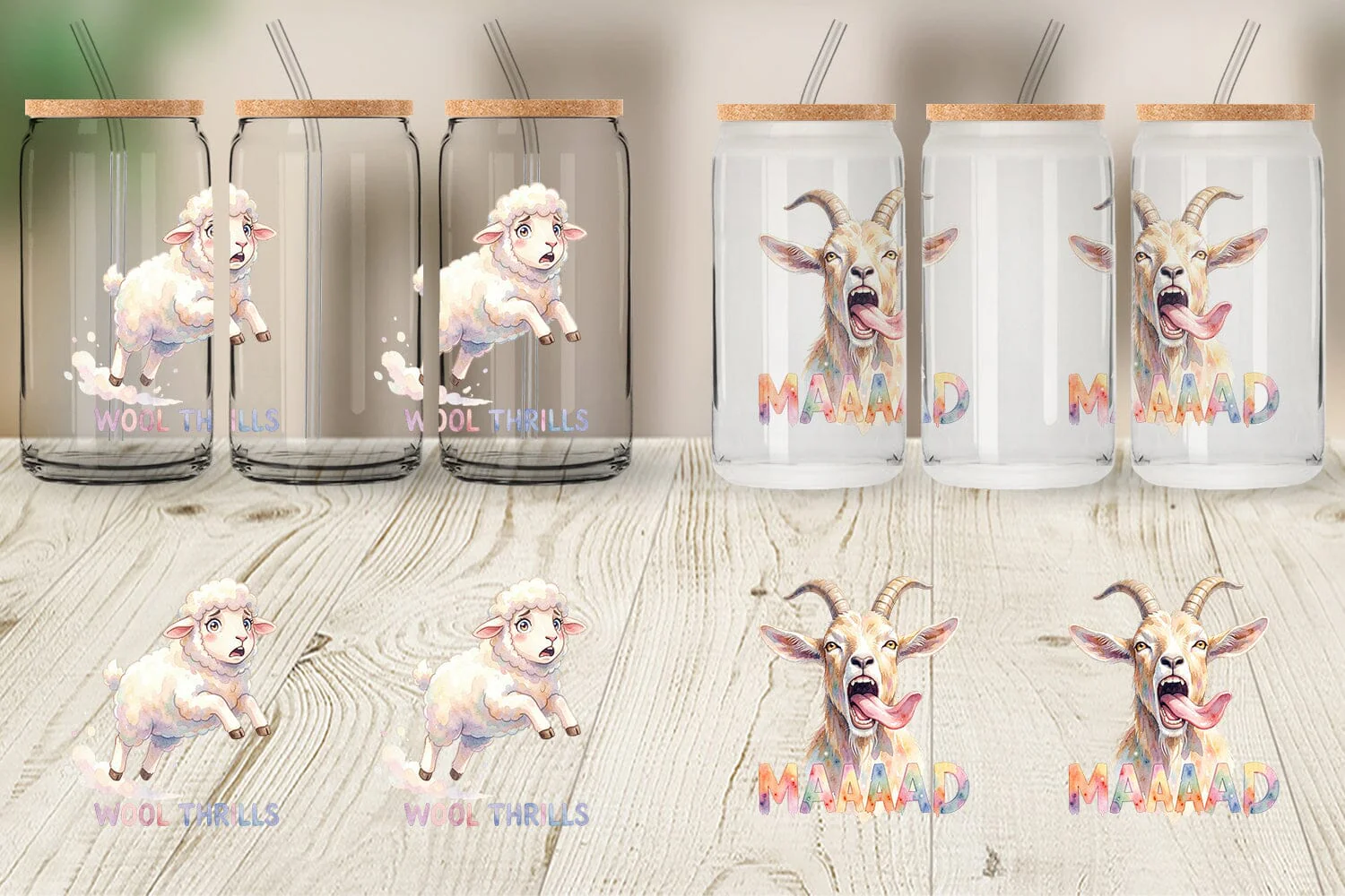 Glass Can Watercolor Funny Goofy Goat & Sheep Quotes - Image 3