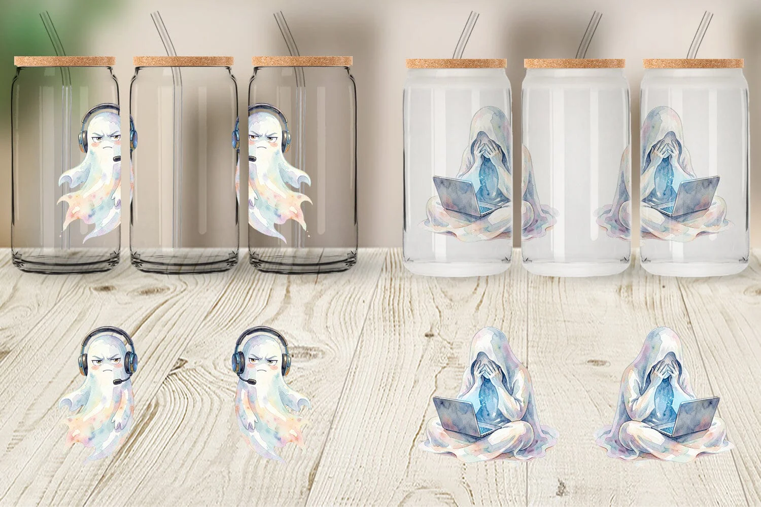 Glass Can Watercolor Funny Grumpy Gamer Ghost - Image 5
