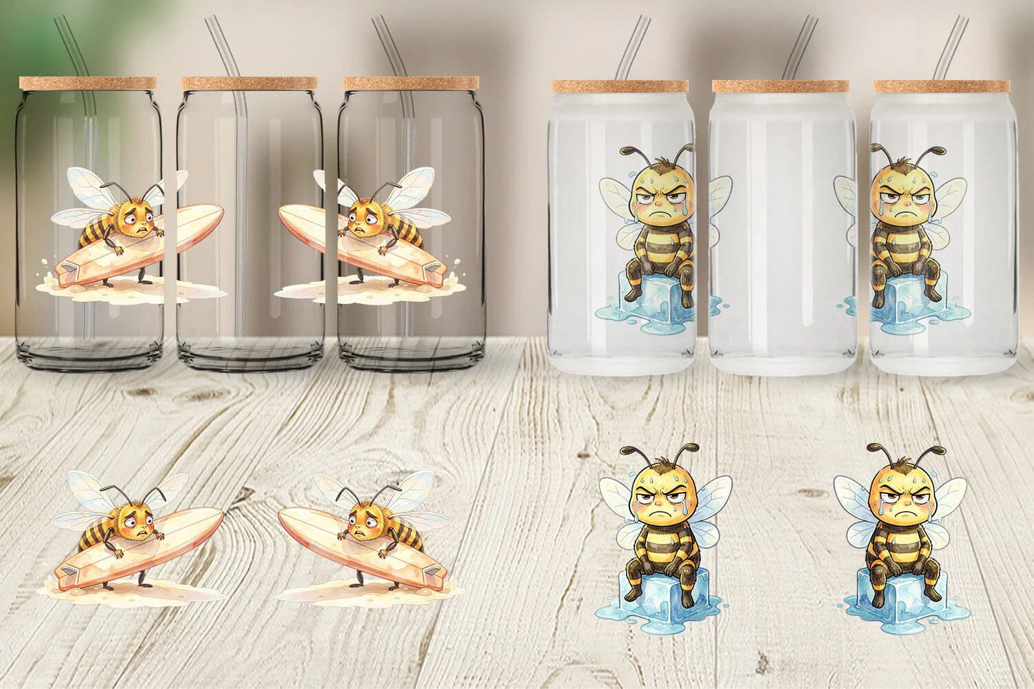 Glass Can Watercolor Funny Grumpy Tropical Bee - Image 4