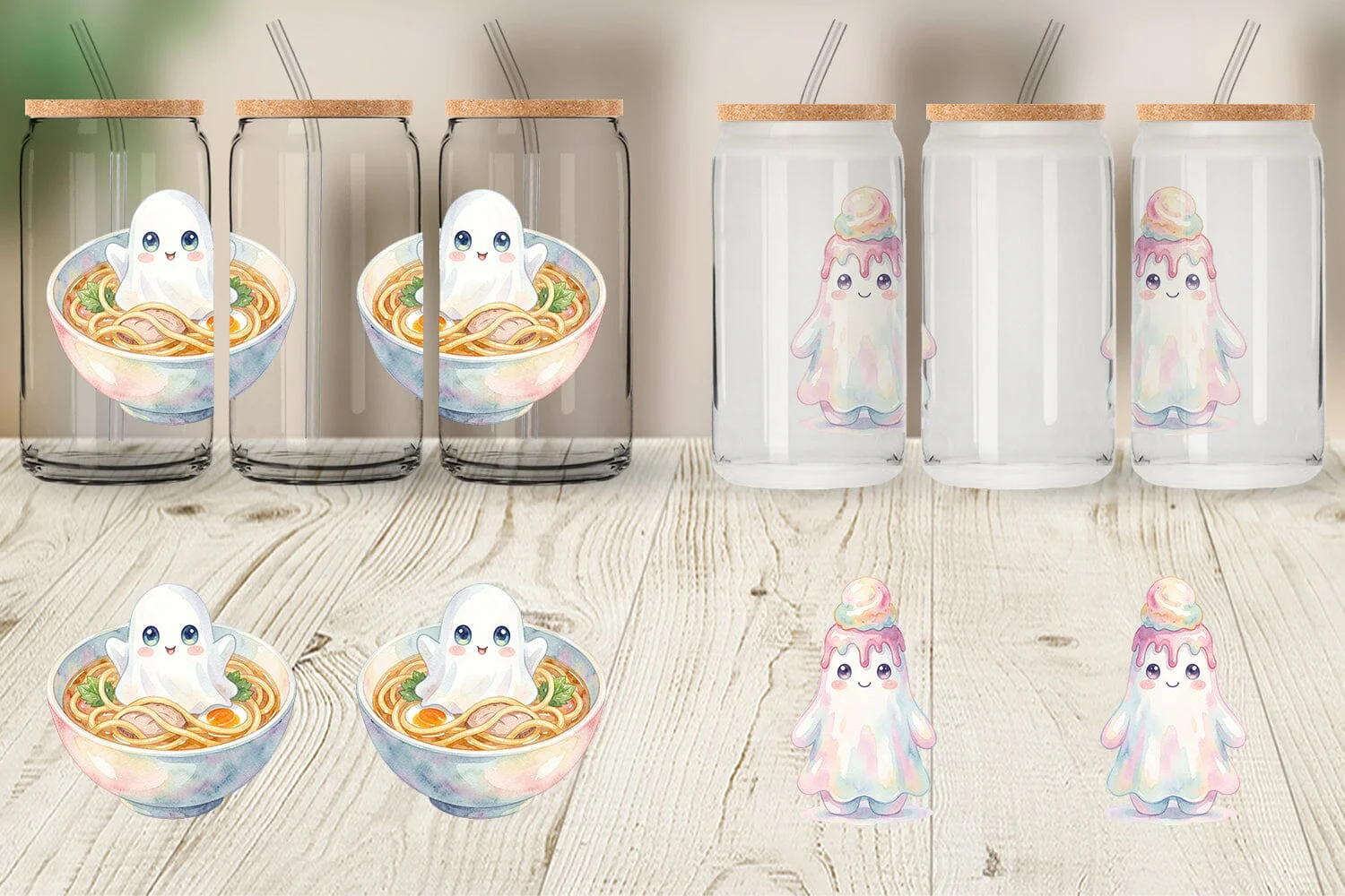 Glass Can Watercolor Funny Hungry Foodie Ghost - Image 3