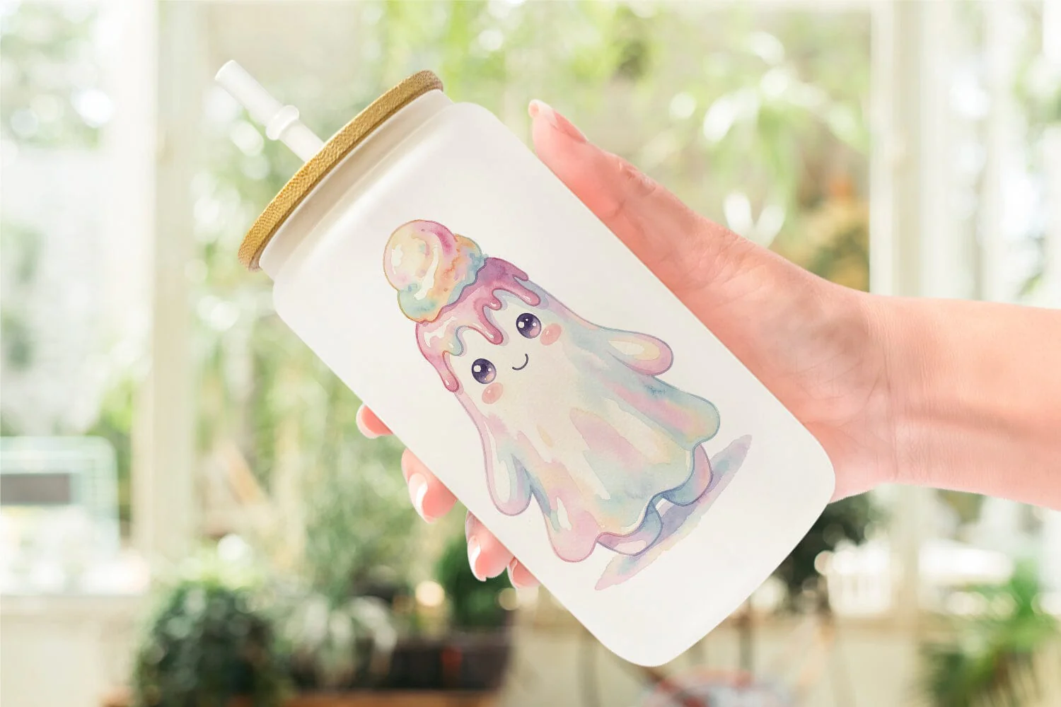 Glass Can Watercolor Funny Hungry Foodie Ghost - Image 6