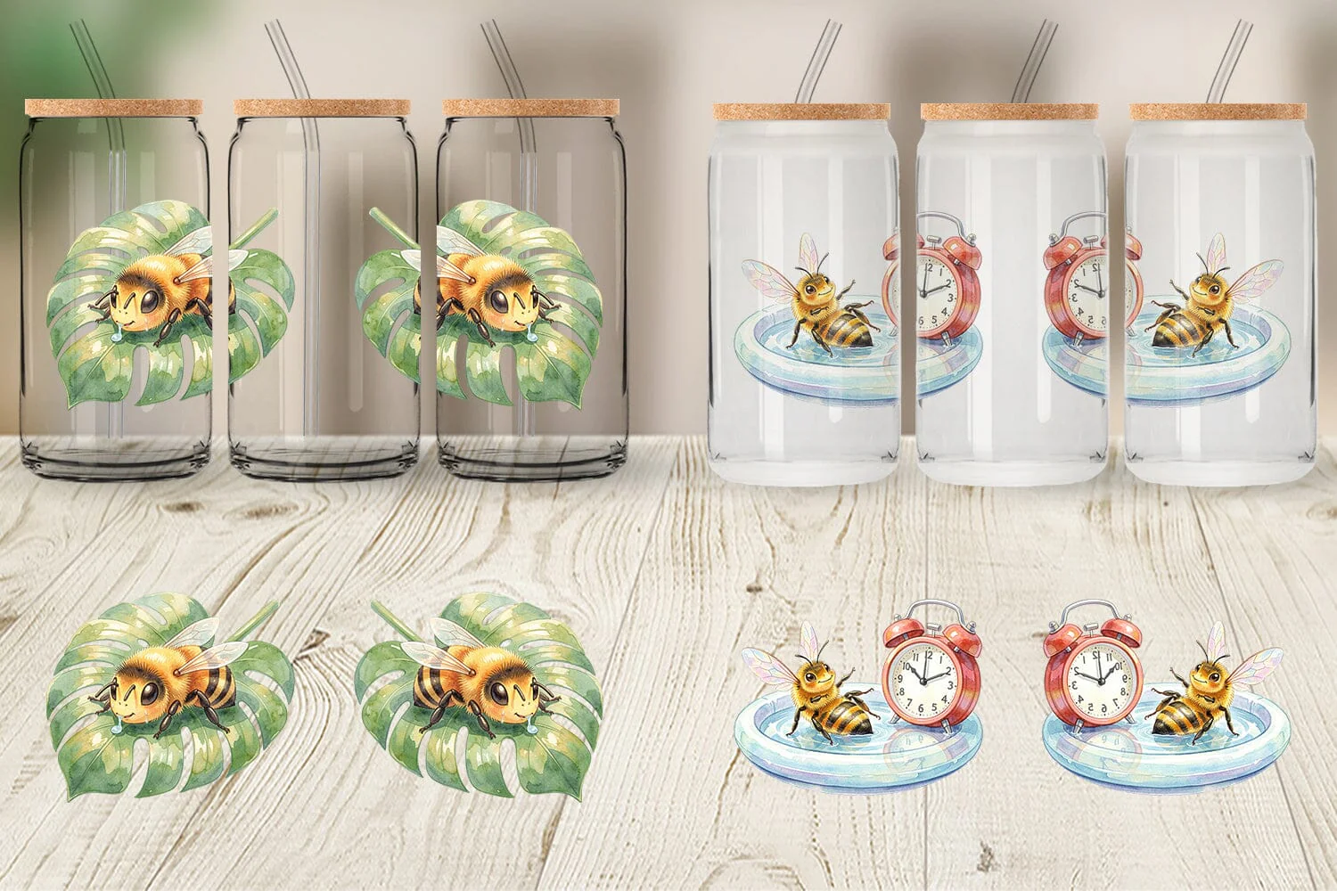 Glass Can Watercolor Funny Lazy Island Life Bee - Image 4