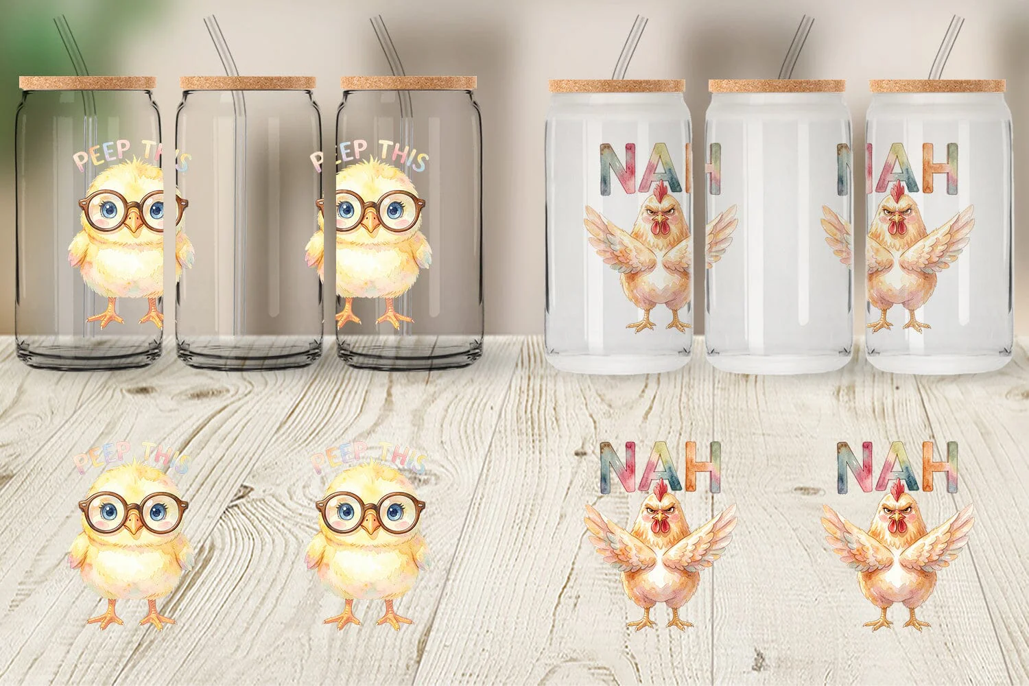 Glass Can Watercolor Funny Quirky Chicken Quotes - Image 4