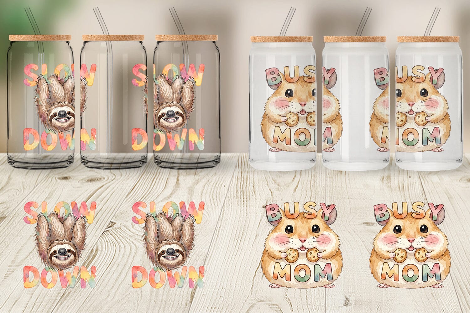 Glass Can Watercolor Funny Ugly Cute Animal Mom Quotes - Image 3