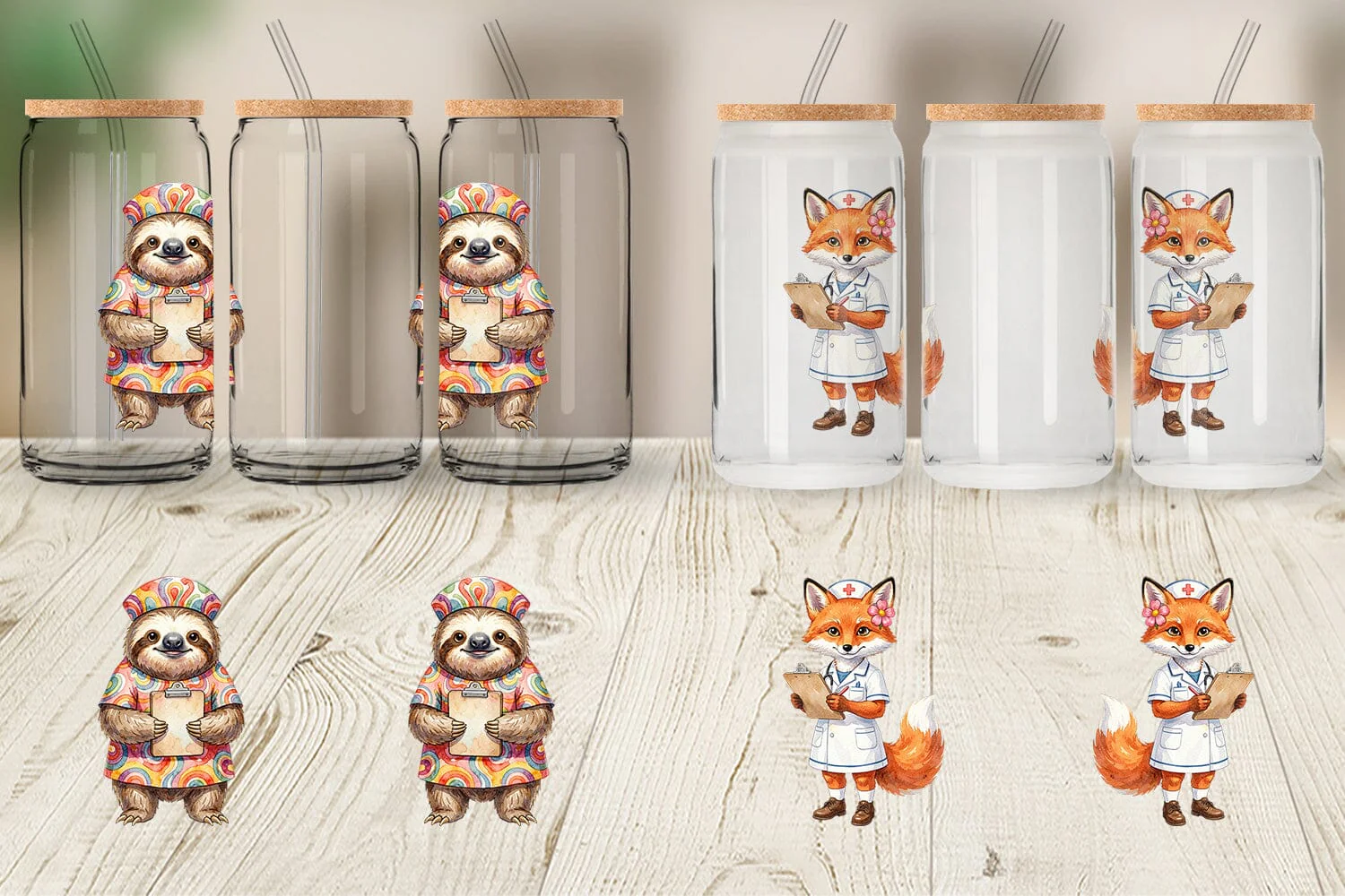 Glass Can Watercolor Groovy Retro Animal Nurse - Image 5