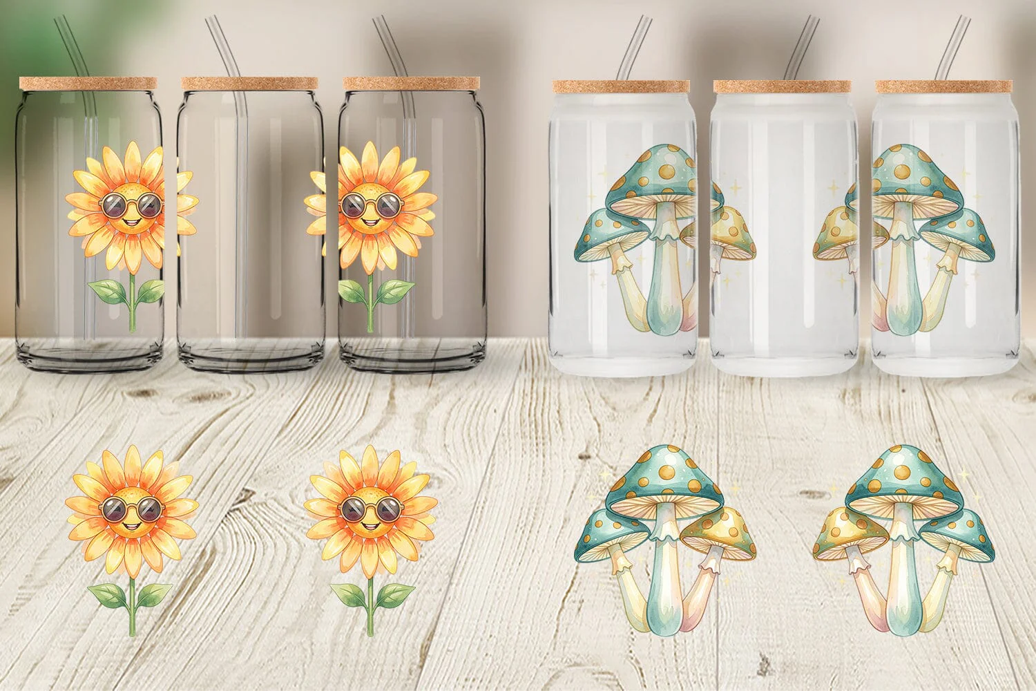 Glass Can Watercolor Groovy Retro Floral Garden - Image 5