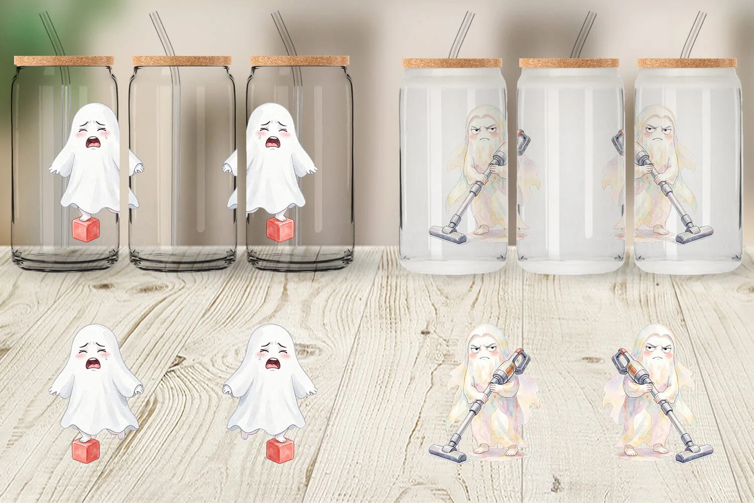 Glass Can Watercolor Grumpy Ghost Home Disasters - Image 2