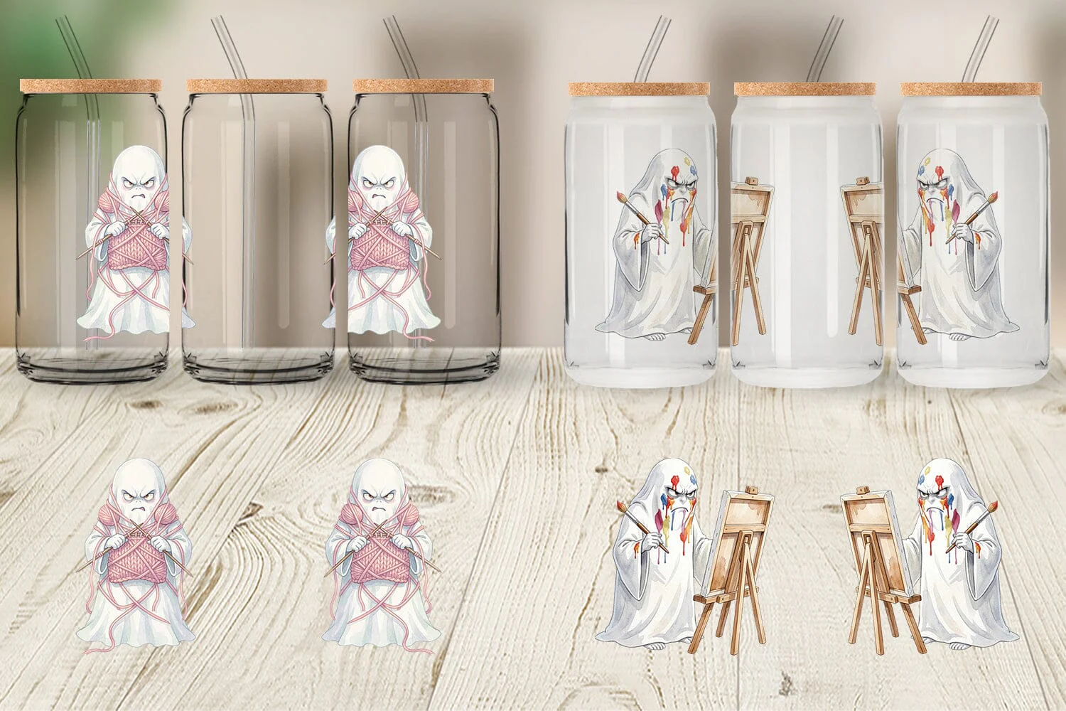 Glass Can Watercolor Grumpy Ghost Home Disasters - Image 3