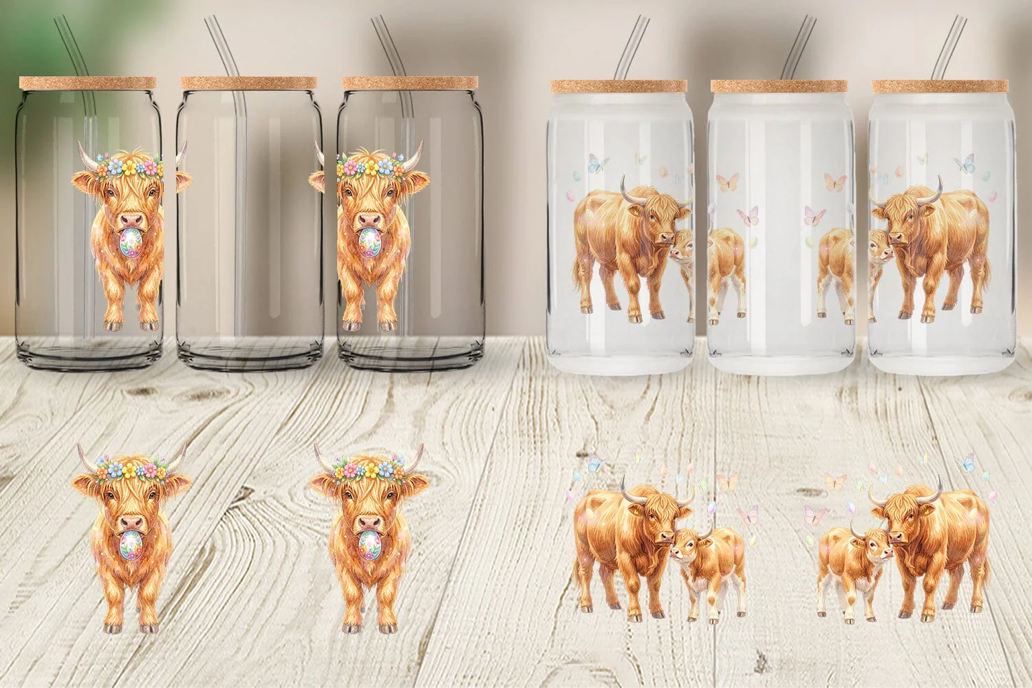 Glass Can Watercolor Highland Cow Easter - Image 2